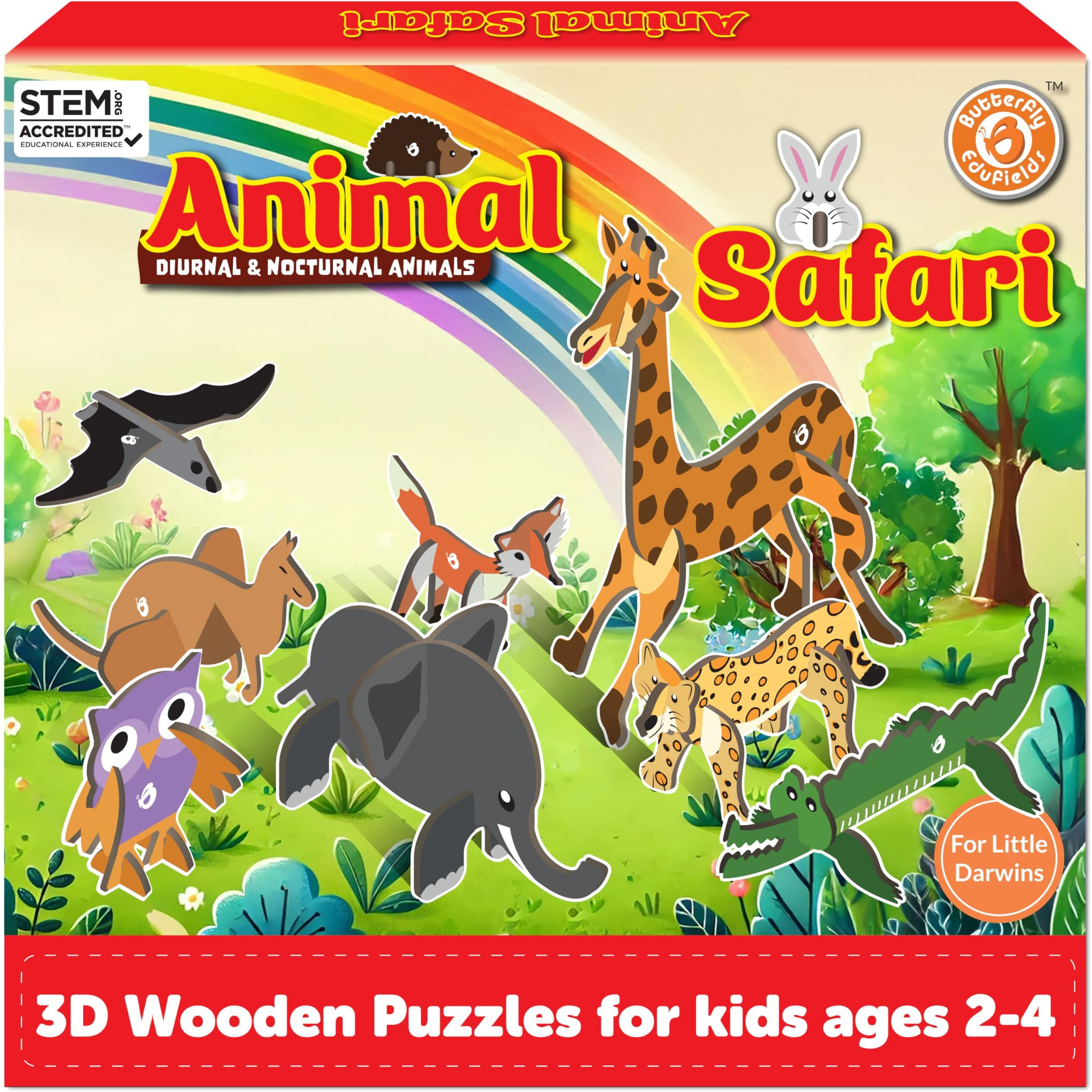 Butterfly Edufields 3D Wooden Animal Puzzles For Kids For Age 2-4 Girl & Boy | Birthday Gift For Ages 2,3,4 Years | Educational Toys For Kids 2,3,4 Years | Diy Craft Kit
