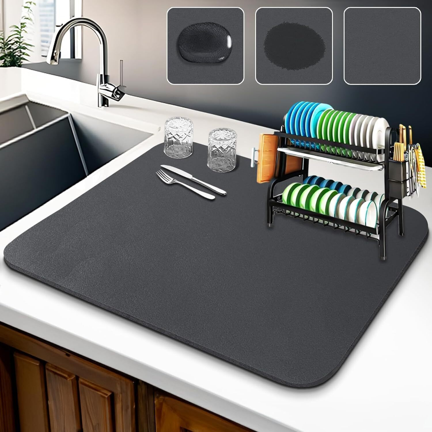 Home Skill Drying Mat For Kitchen Utensils Hide Stain Anti Quick Dry Water Absorbent For Kitchen Counter Coffee Bar Mat For Kitchen Dry Mat For Kitchen Place Mat (30*40 Cm) -Pack Of 2