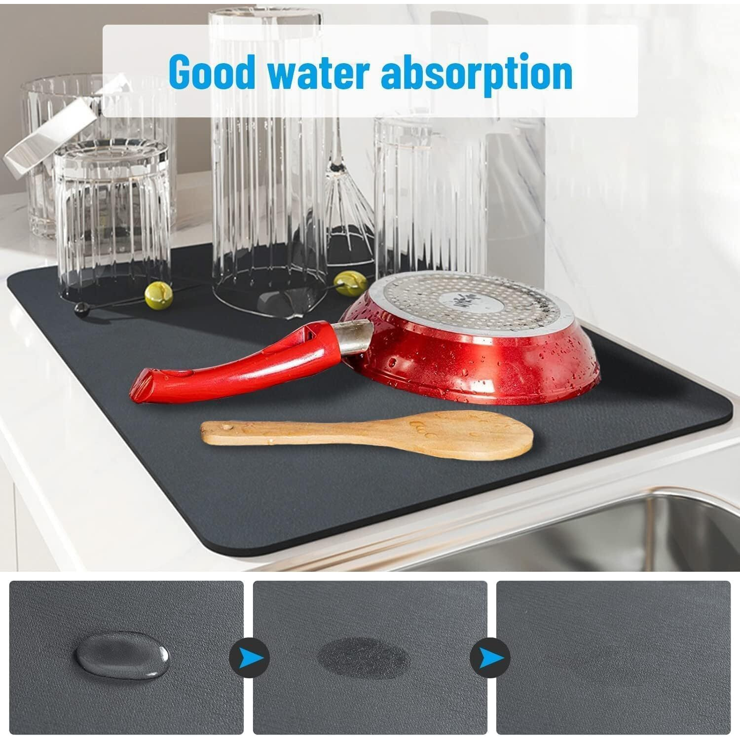 Home Skill Drying Mat For Kitchen Utensils Hide Stain Anti Quick Dry Water Absorbent For Kitchen Counter Coffee Bar Mat For Kitchen Dry Mat For Kitchen Place Mat (30*40 Cm) -Pack Of 2
