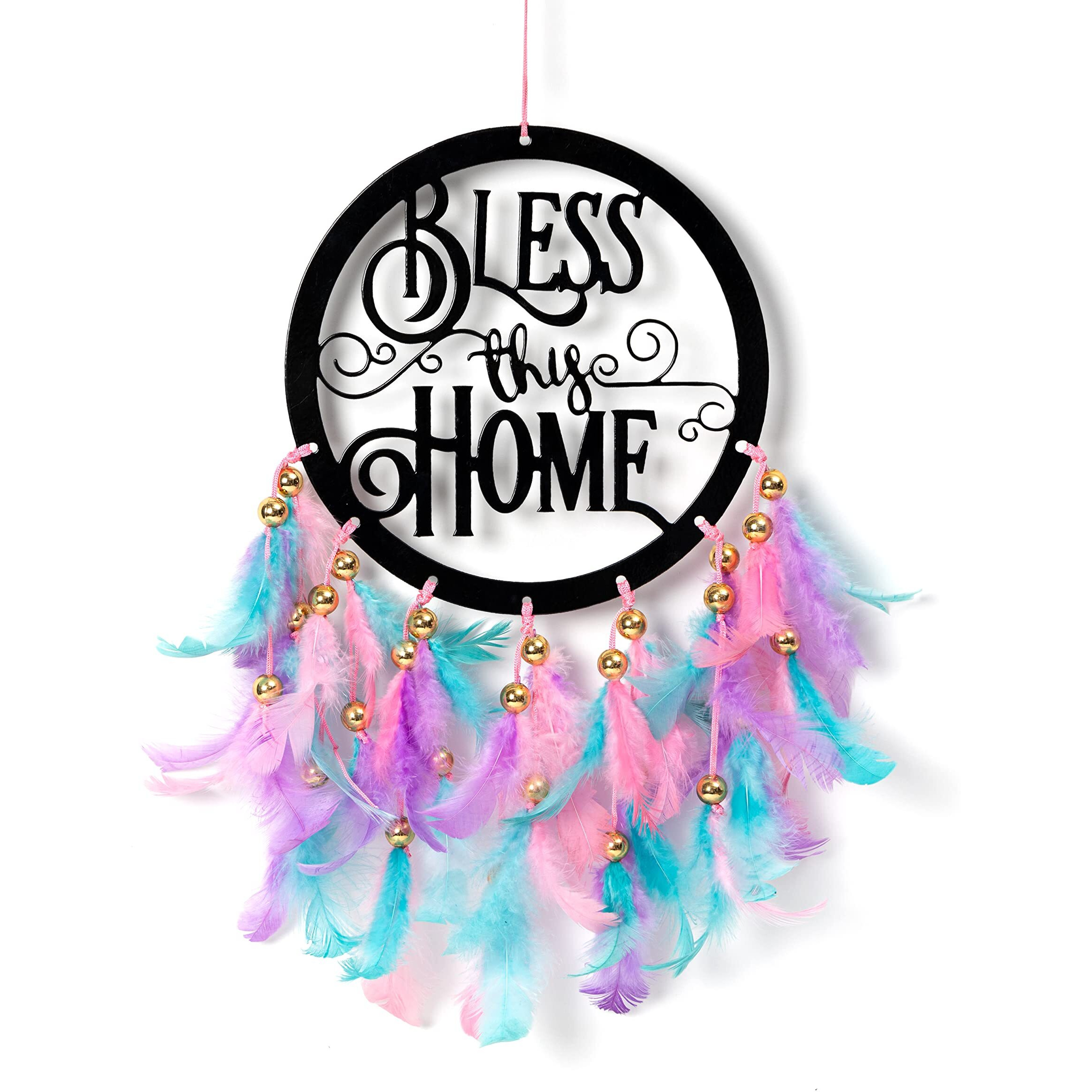 Ilu Metal Dream Catcher Bless This Home, Wall Hangings, Nursery, Crafts, Home Dcor, Office, Handmade For Bedroom, Balcony, Garden, Party, Caf, Decoration, Wedding, Decorative, Pastel Multi Feathers