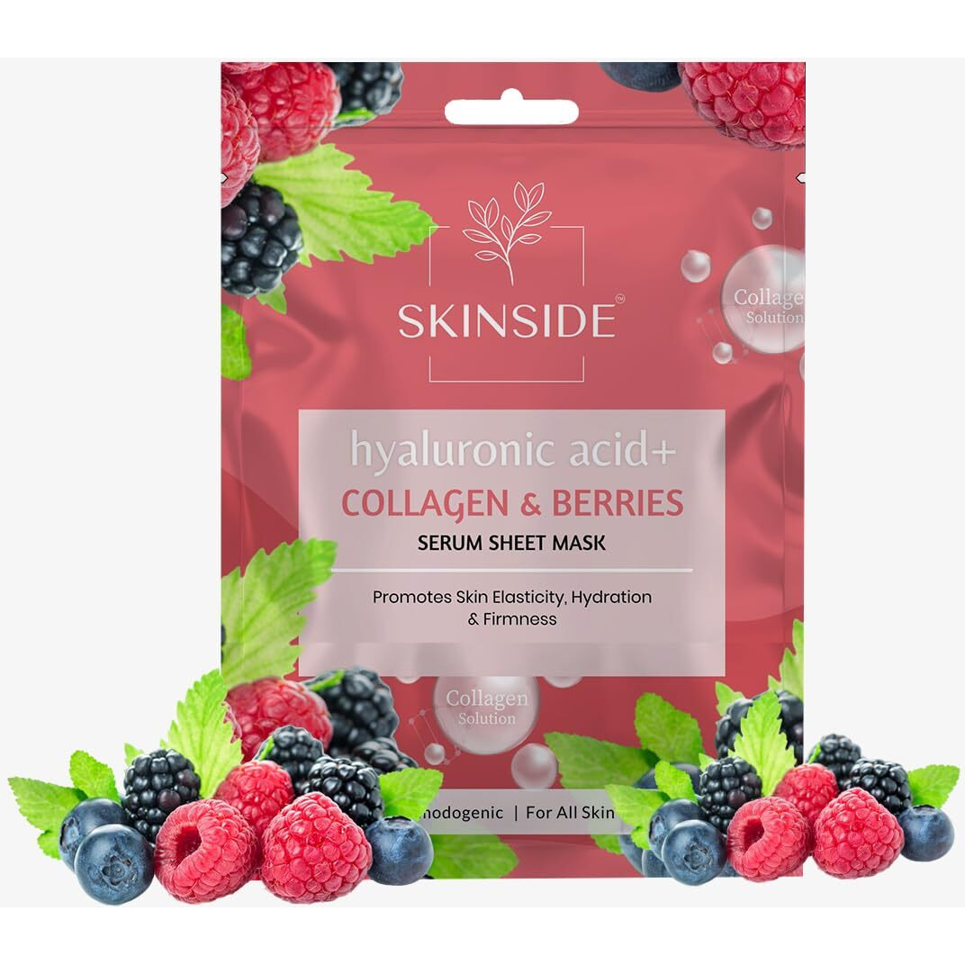 Skinside Serum Sheet Mask For Glowing Skin With Hyaluronic Acid | Face Mask Sheets Combo For | Hydrating | Tan & Blackheads Removal | Instant Brightening | Pore Reduction | Fairness | Skin Tightening (3, Rice & Matcha Tea | Collagen & Berries | Retinol & Niacinamide)