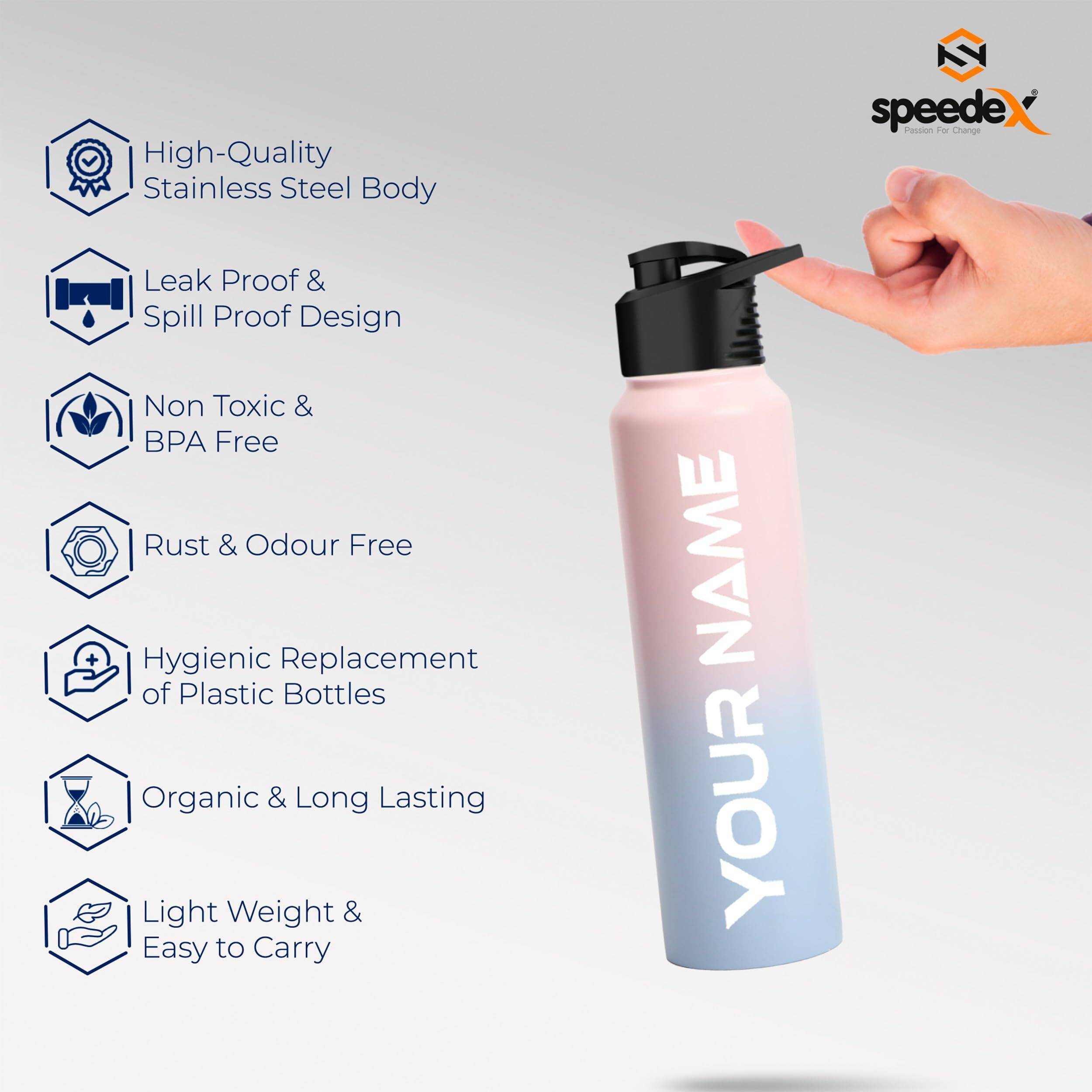 Speedex Stainless Steel Water Bottle 1 Ltr For Kids, Boys, Girls, 1 Litre Bottles For Gym, Sports, Fridge Use, School & Office - 1000Ml, Pink Blue Colour, Sipper Cap