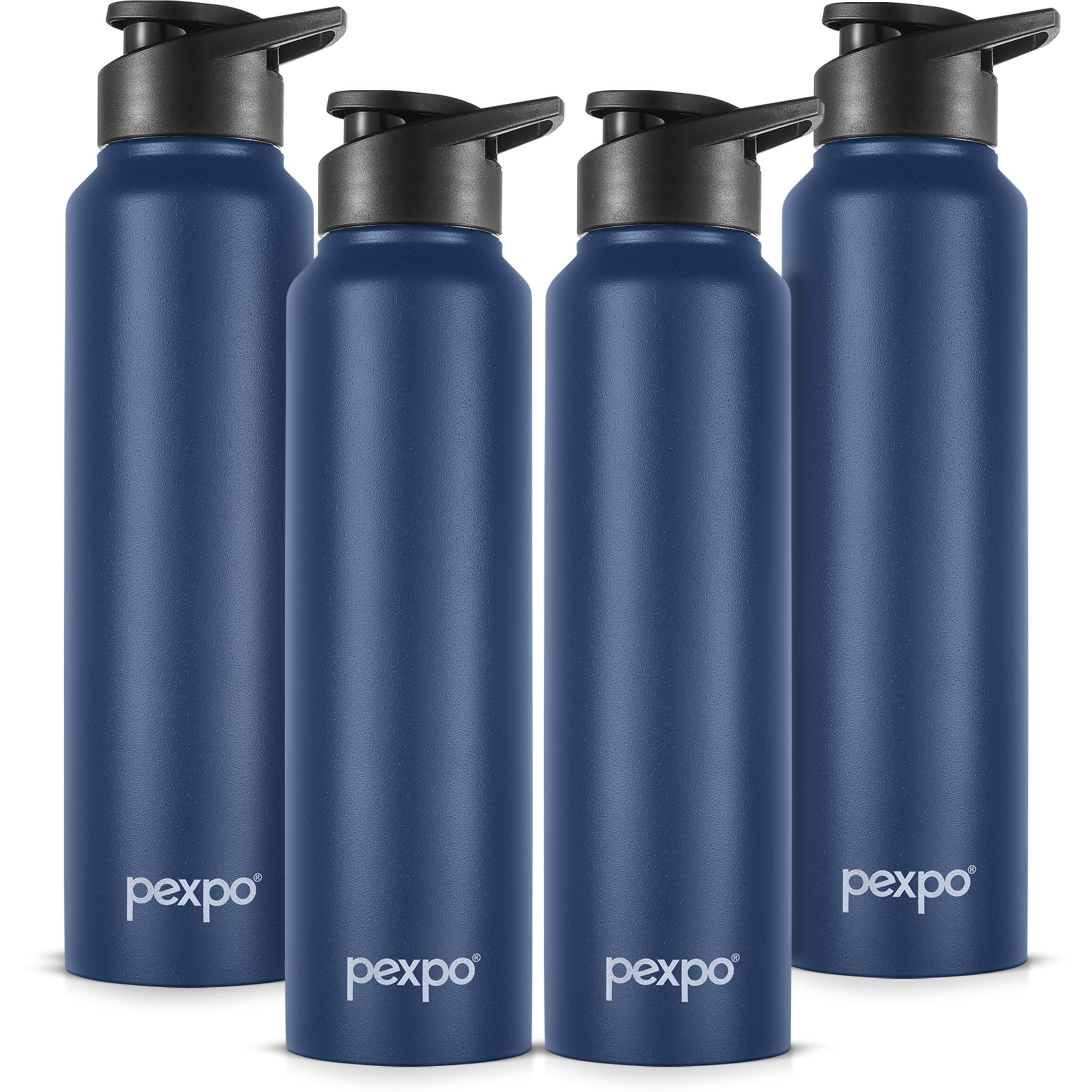 Pexpo Chromo Stainless Steel Sports/Fridge Sipper Water Bottle 1 Litre, Denim Blue Pack Of 4 | Eco Friendly | Bpa Free | Water Bottle For Office, Gym, School, Yoga, Trekking, Men, Women And Kids