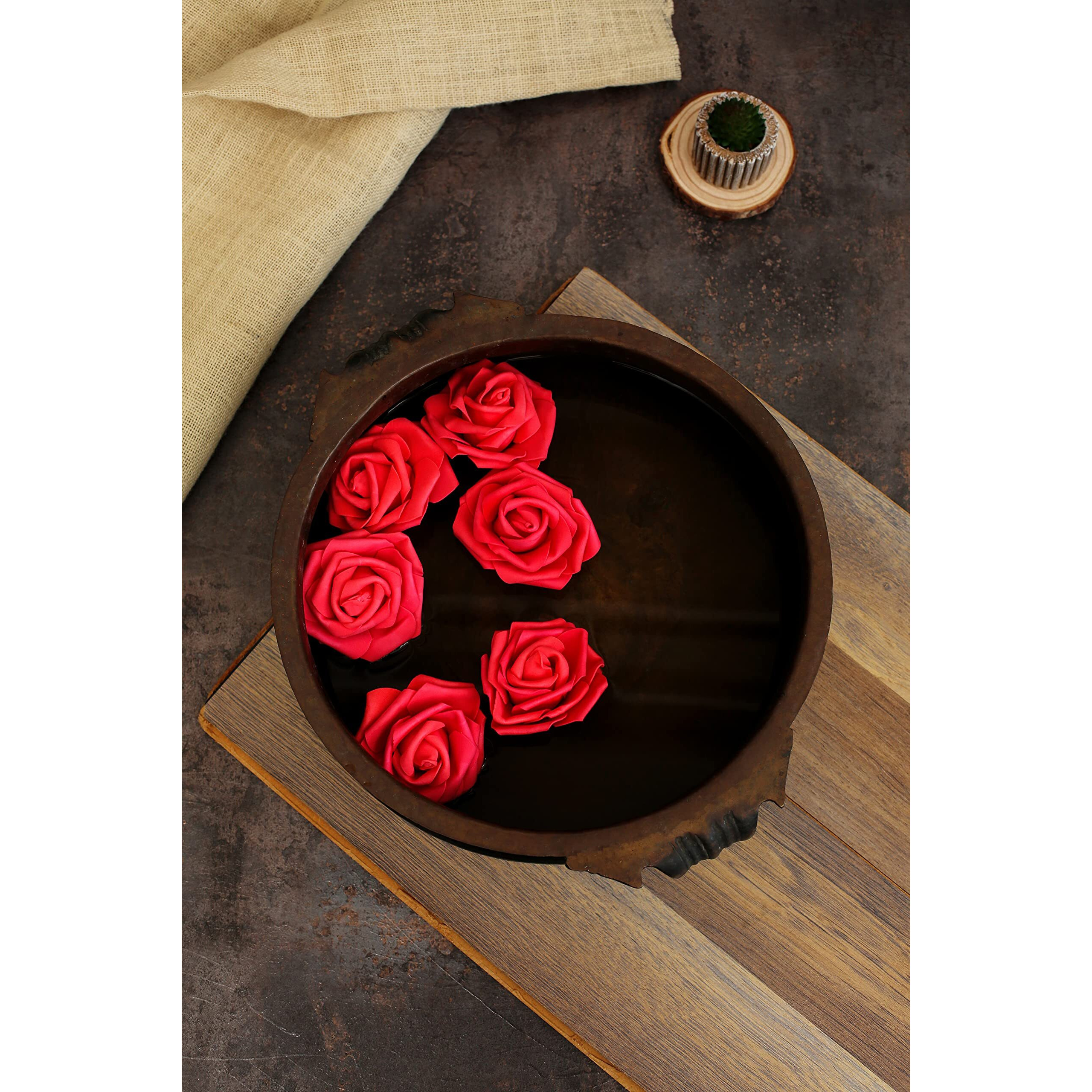 Satyam Kraft 12 Pcs Artificial Big Fake Foam Rose Water Floating Flowers, Pooja Thali, Bouquet Gifts,Trousseau Packing, Wedding Festival And Events,Home, Bedroom Decoration Diy Craft (Red)