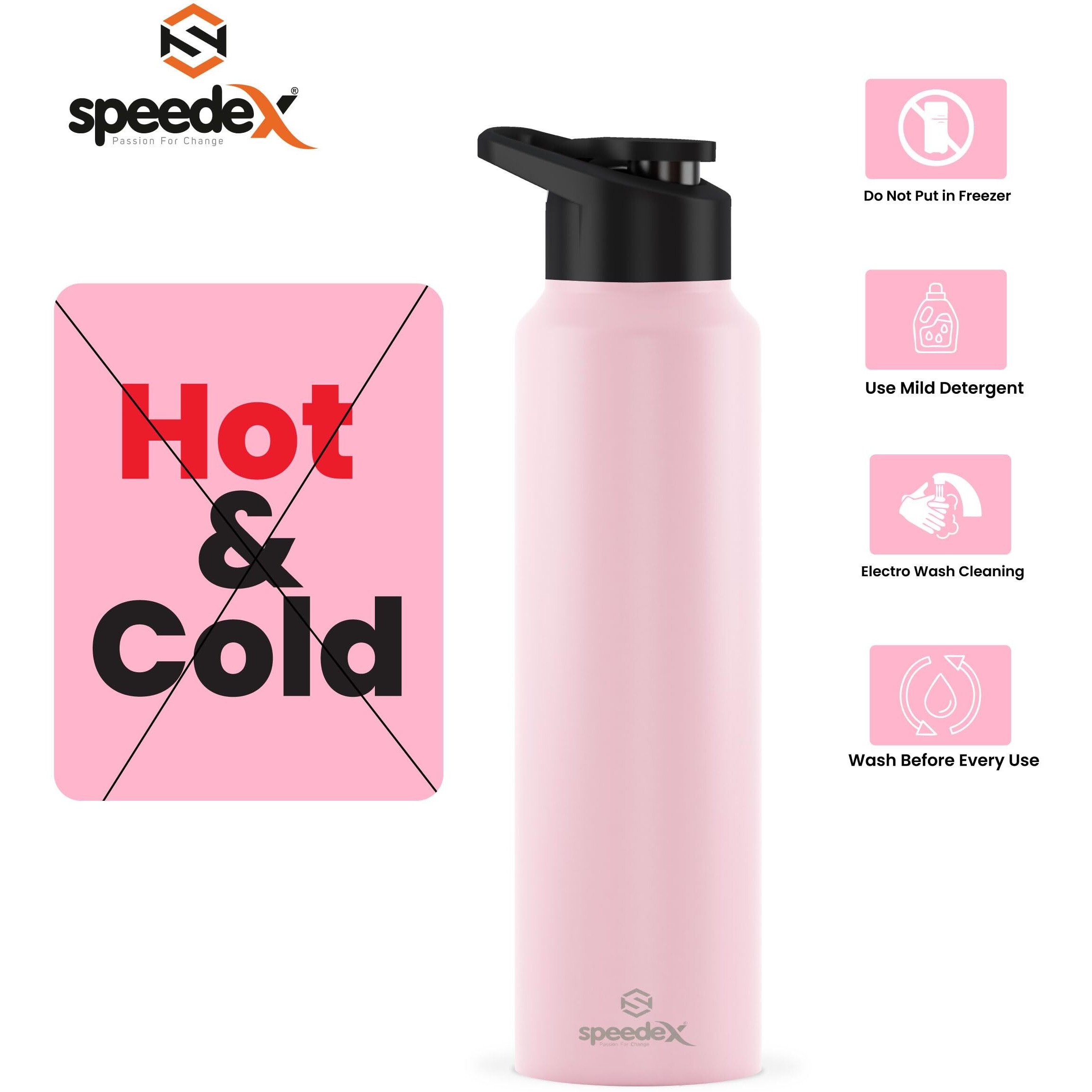 Speedex Stainless Steel Water Bottle 1 Litre, Leakproof Sipper Cap 1 Ltr, Pastel Pink, Bottles 1+ Litre For School, Gym, Office, Boys, Girls, Men, Women, Kids 1Ltr - 1000 Ml - Set Of 1
