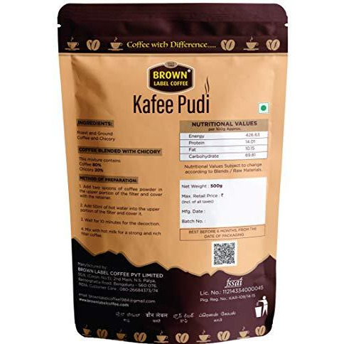 Brown Label Coffee Kafee Pudi Premium Gold Ground N Filter Coffee 500 Gram (Pack Of 1)|Bag