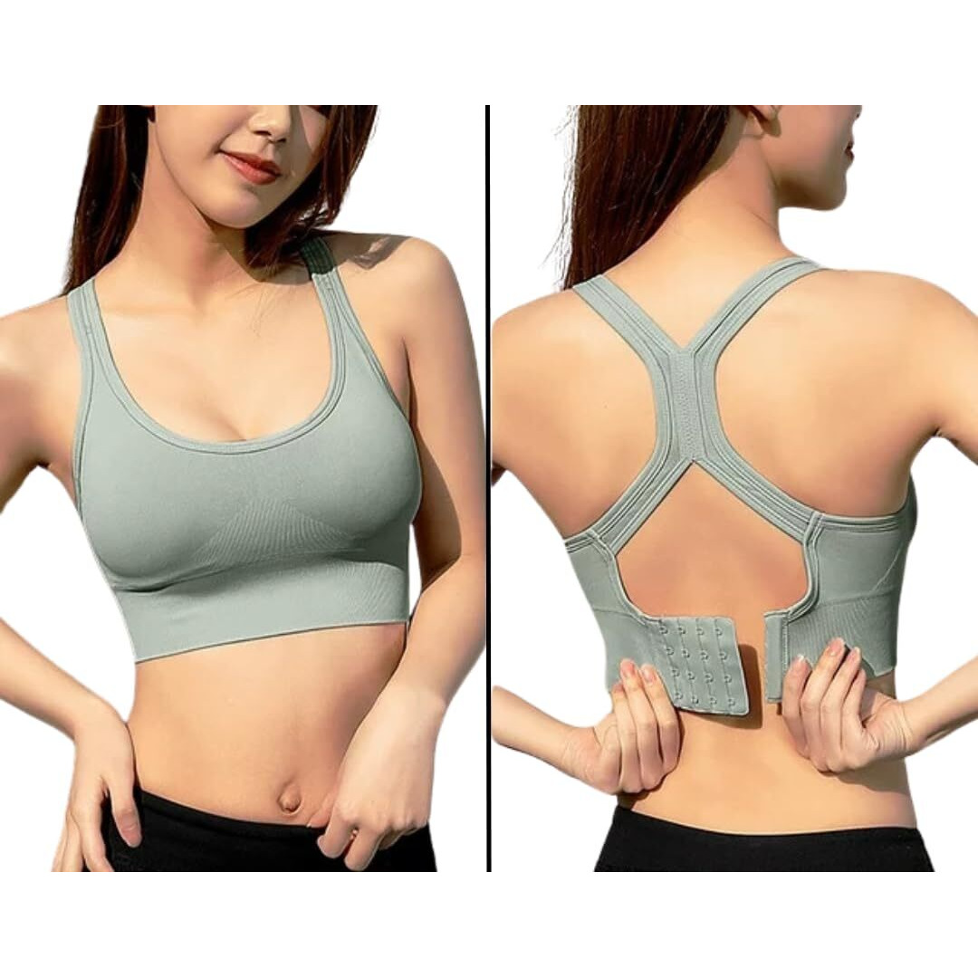 Glamoras Women's Nylon Spandex Padded Non Wired Racer Back Sports Bra For Gym, Cardio, Zumba And Yoga | Everyday Active Wear For Girls | Size M To 2Xl Green