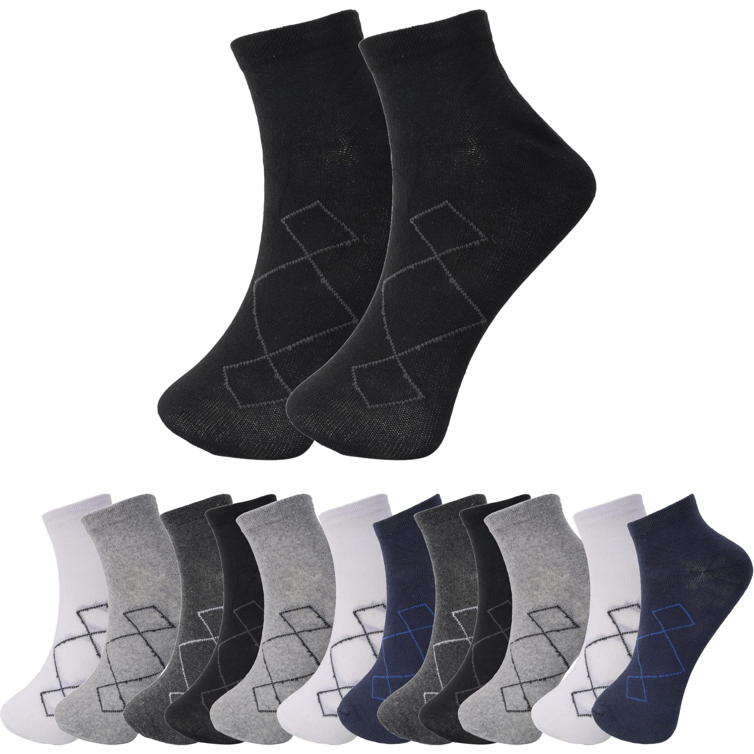London Hills Ankle Length Socks - Men's Sports & Cotton Socks Assorted (Pack Of 12) - Colours And Styles May Vary