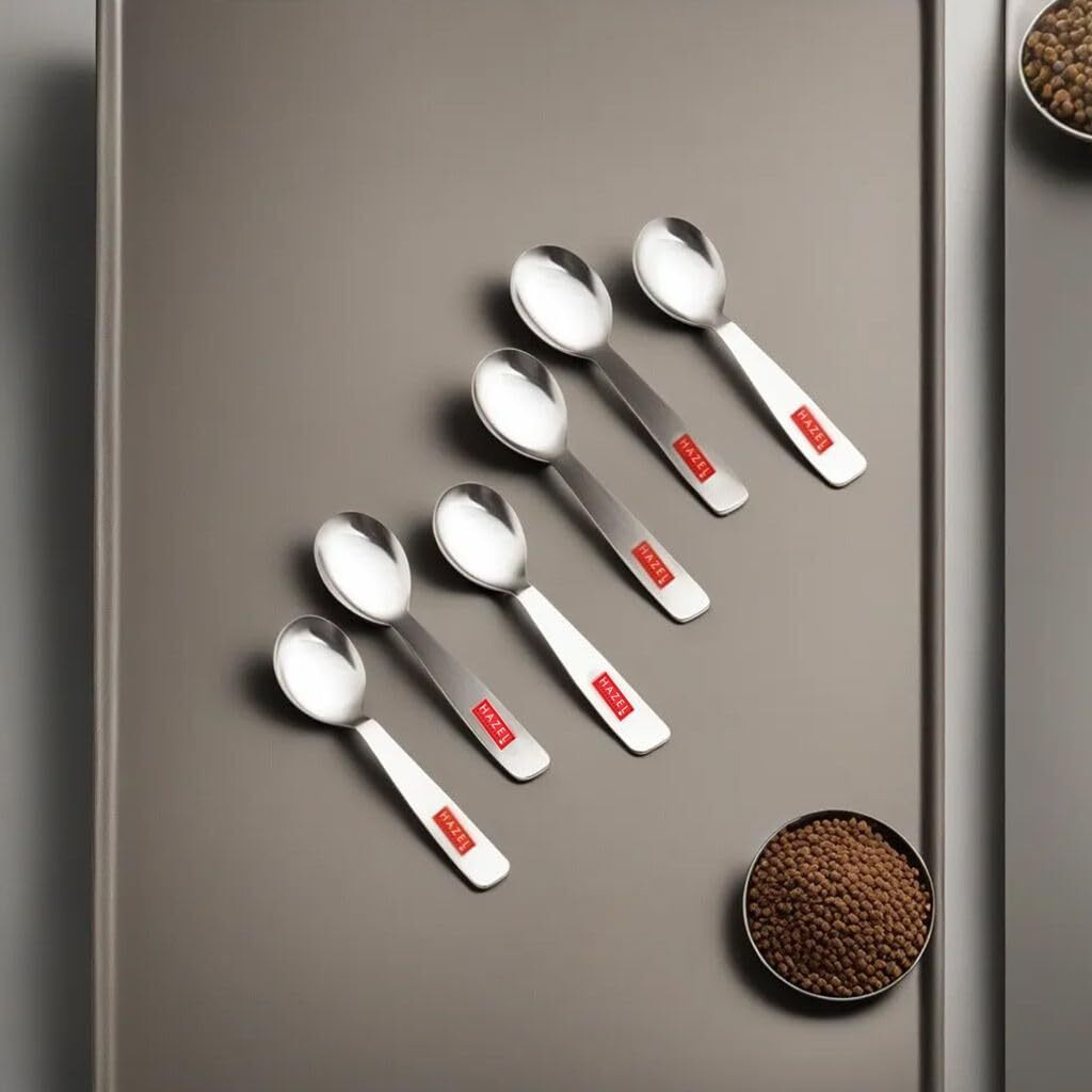 Hazel Stainless Steel Spoon For Spice Box | Small Mini Spoon For All Tea Coffee Sugar & Spices Set, Set Of 6, 8.4 Centimeter