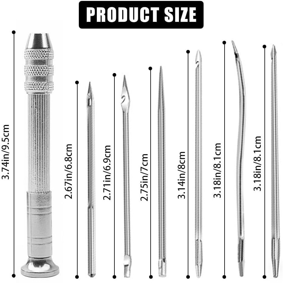 Wicharsh 7Pcs Leather Sewing Awl Needle Set, Shoe Repair Tool Kit, Diy Handmade, Includes 6 Needles (Slender, Medium, Robust), 1 Metal Awl Shaft, Handle, Box Container