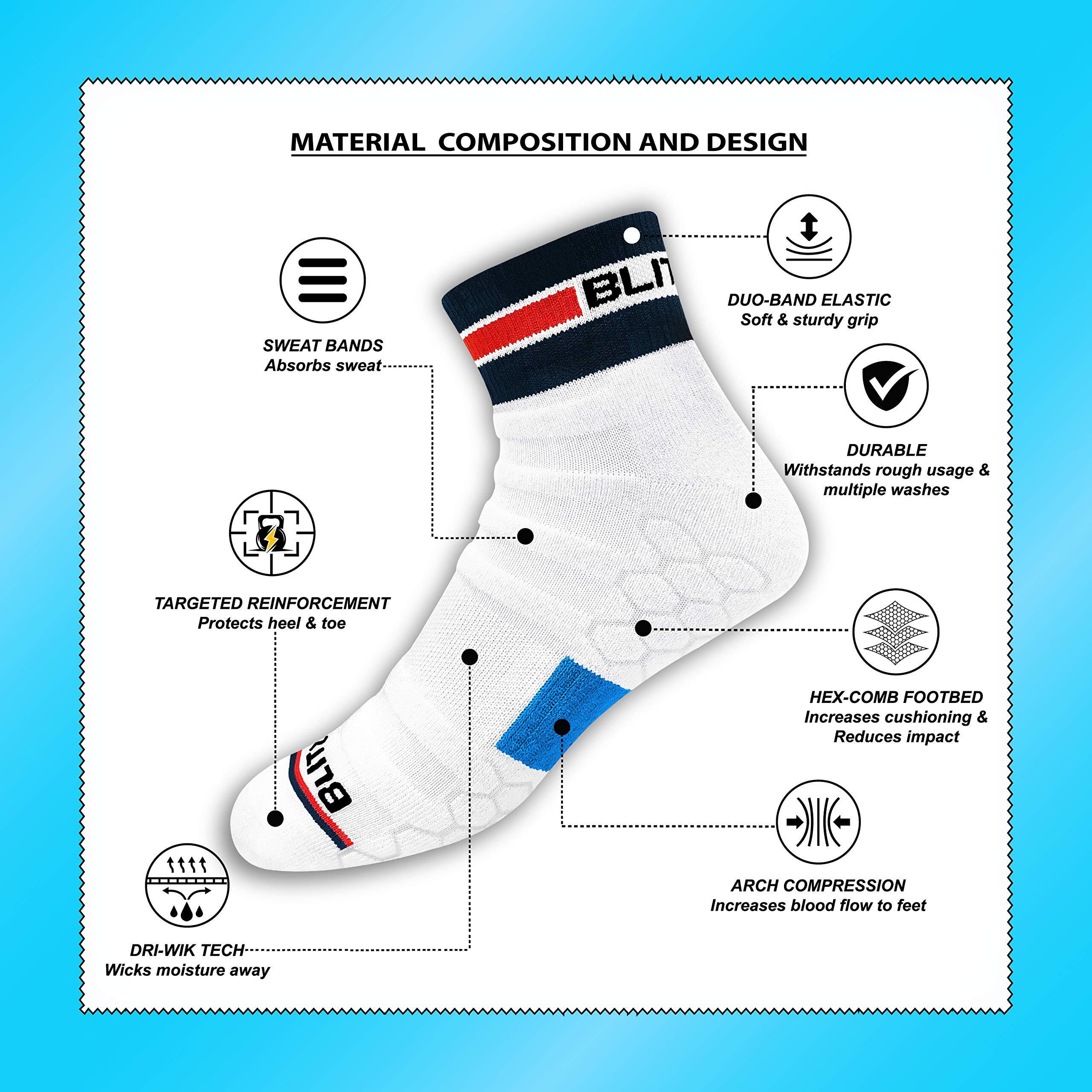 Blitzsox Mens Cotton Blend Ankle Length Hi-Tech Performance Athletic Sports Socks (Badminton, Running, Gym & Indoor Training), Pack Of 3 (Size Uk 7-11, Grey, White, Black)