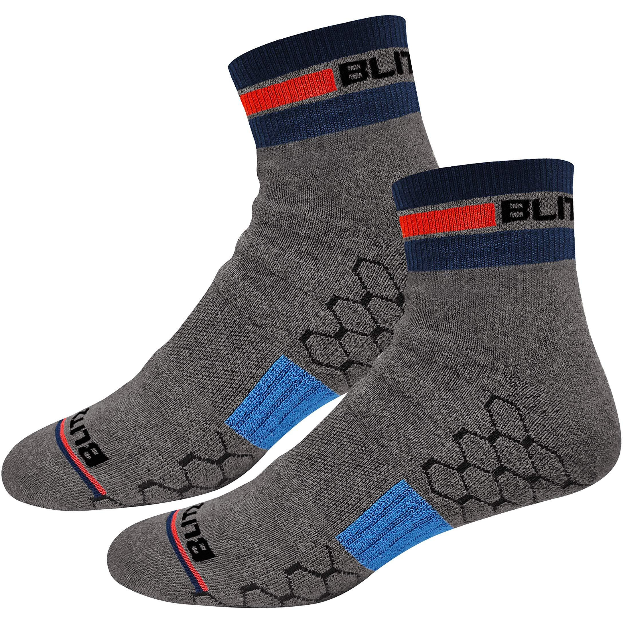 Blitzsox Mens Cotton Blend Ankle Length Hi-Tech Performance Athletic Sports Socks (Badminton, Running, Gym & Indoor Training), Pack Of 3 (Size Uk 7-11, Grey, White, Black)