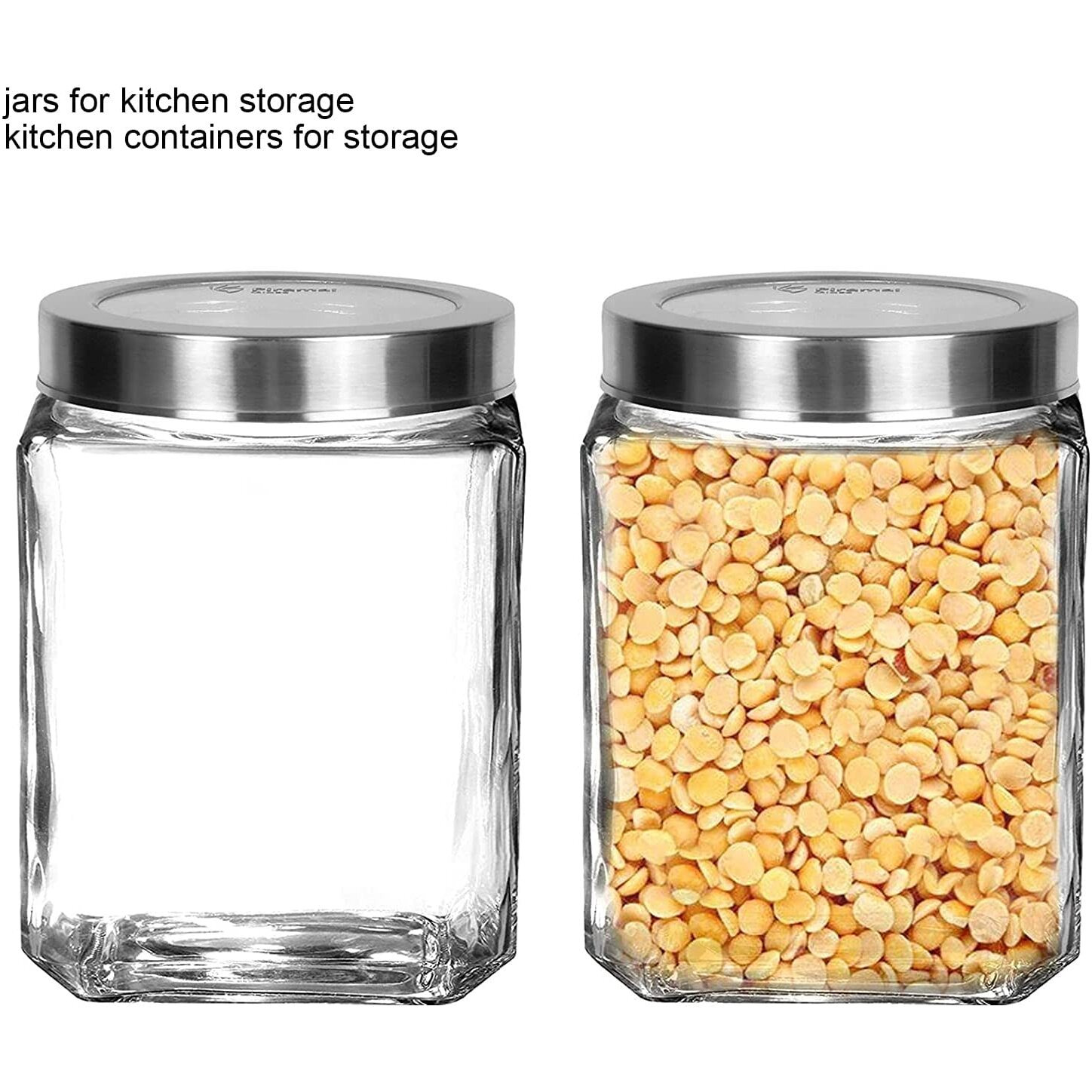 Feelopie Piramal Glass Square Clear Jars & Containers For Kitchen Pantry,, Cookies, Dry Fruits, And Coffee Beans Storage With Stainless Steel Lid (Cube Jar) (600Ml, Set Of 12)