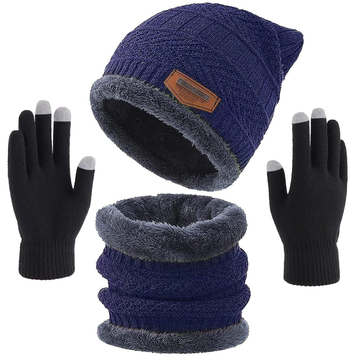 Wearslim Winter Beanie Hats Scarf Gloves Set, Winter Warm Knit Skull Cap With Gloves, Neck Warmer For Men Women - Blue