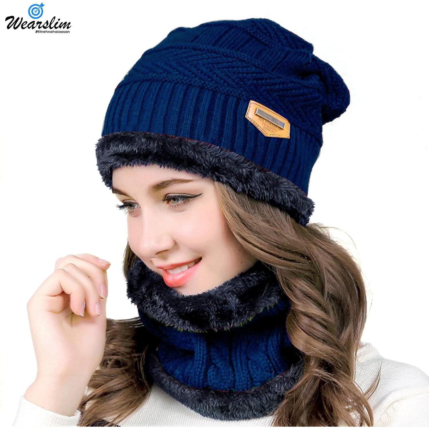 Wearslim Winter Beanie Hats Scarf Gloves Set, Winter Warm Knit Skull Cap With Gloves, Neck Warmer For Men Women - Blue