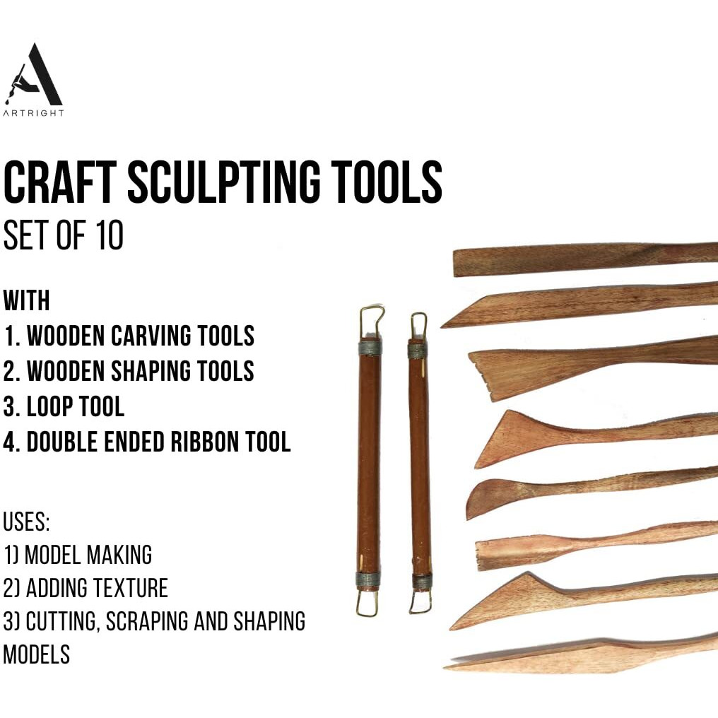 Artright Artists' Clay Modelling Tools (Set Of 10) Craft Modelling & Sculpting Tools For Pottery, Sculptures, Polymer, Paper & Mache - 10 Pcs