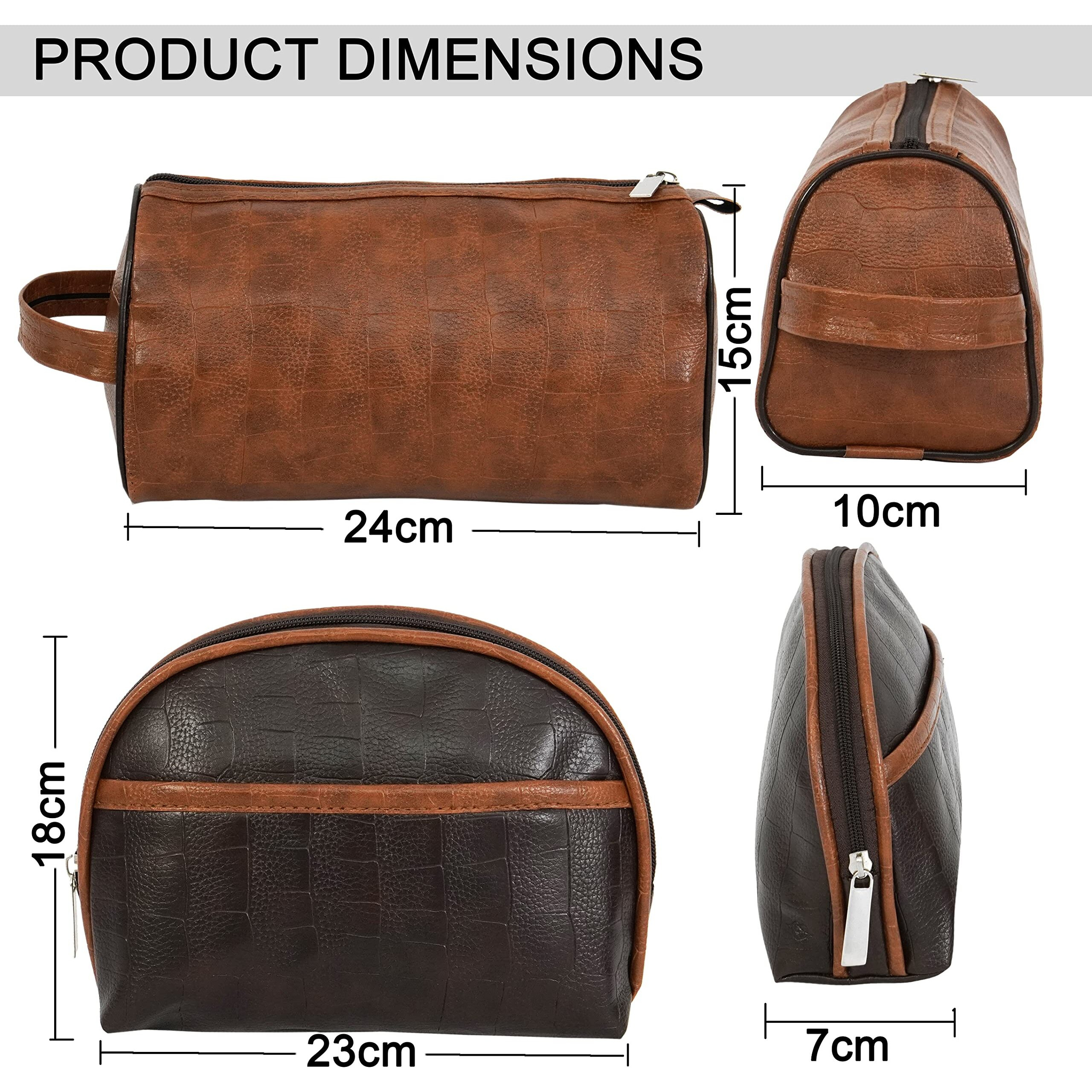 Sndia 2-Set Pu Leather Toiletry Travel Bags For Men And Women, Shaving Kit Bag, Makeup Cosmetic Pouch For Women And Men (Him & Her) Brown