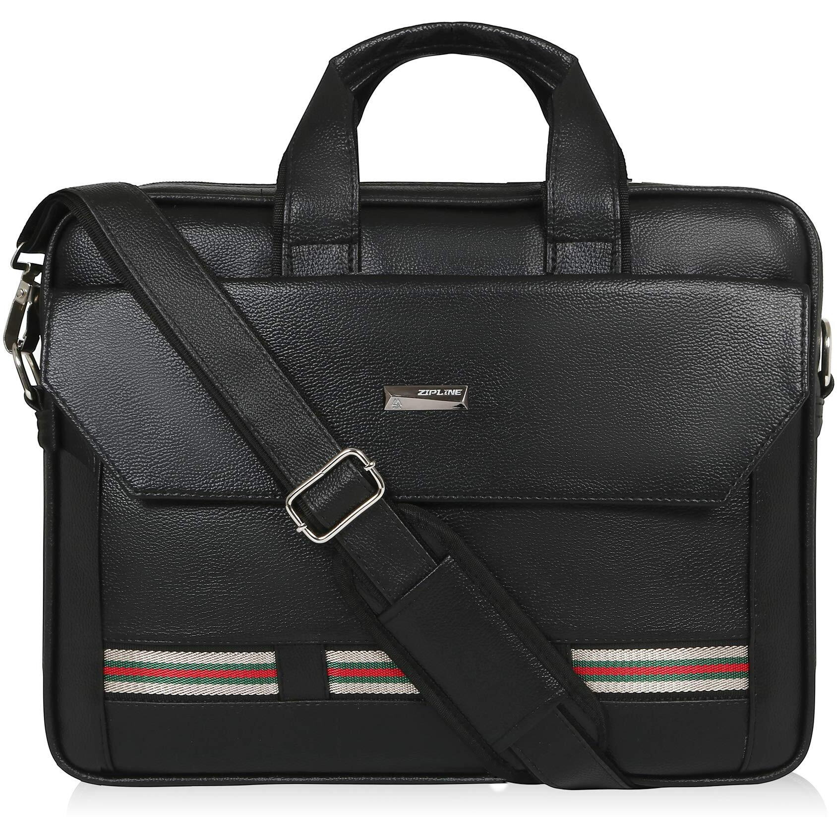 Zipline Office Faux Leather Laptop Bag For Men - Fits 14/15/15.6 Inch Laptop/Tablet Messenger Bags For Mens (1-Black Bag)