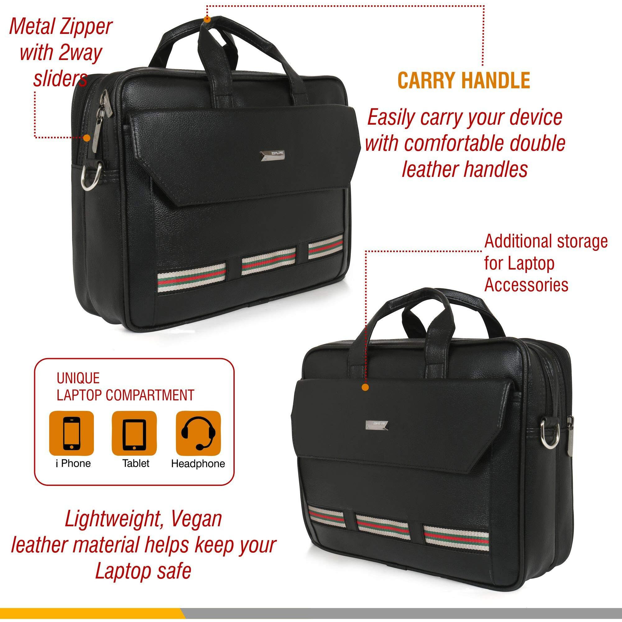 Zipline Office Faux Leather Laptop Bag For Men - Fits 14/15/15.6 Inch Laptop/Tablet Messenger Bags For Mens (1-Black Bag)