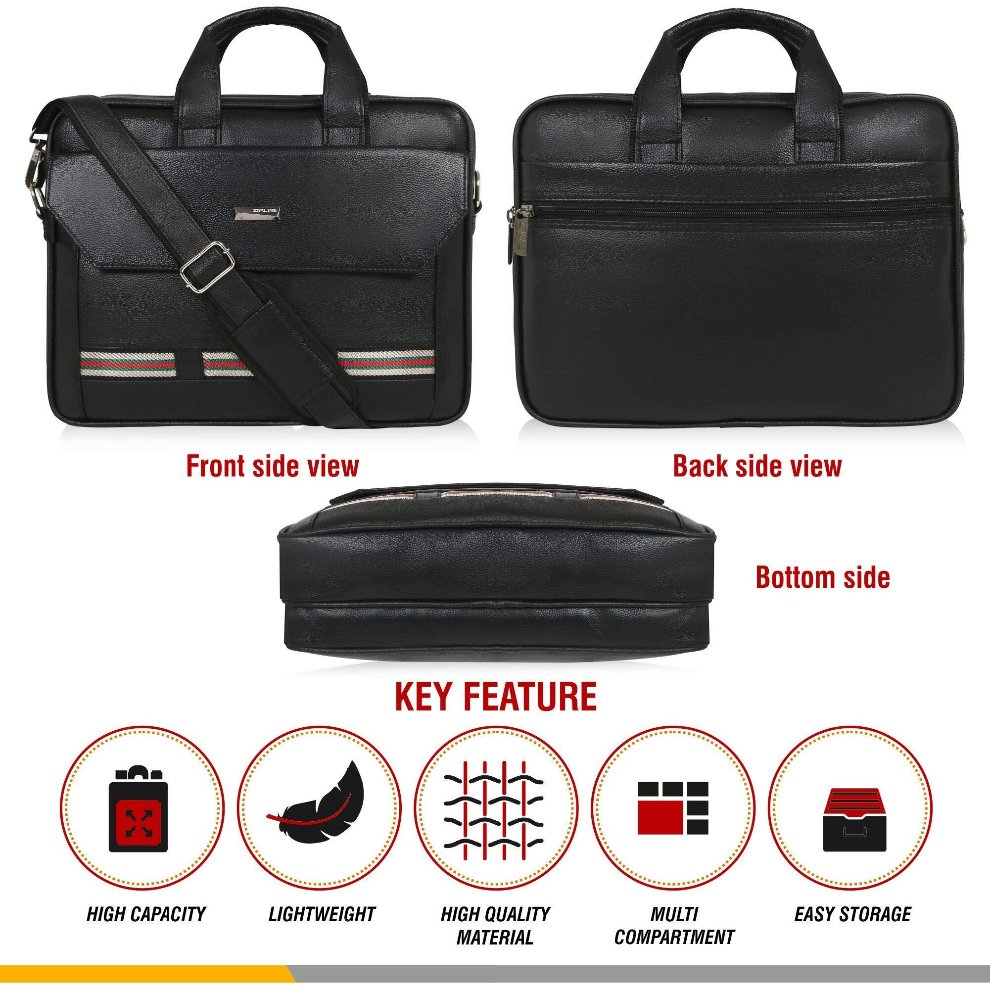 Zipline Office Faux Leather Laptop Bag For Men - Fits 14/15/15.6 Inch Laptop/Tablet Messenger Bags For Mens (1-Black Bag)