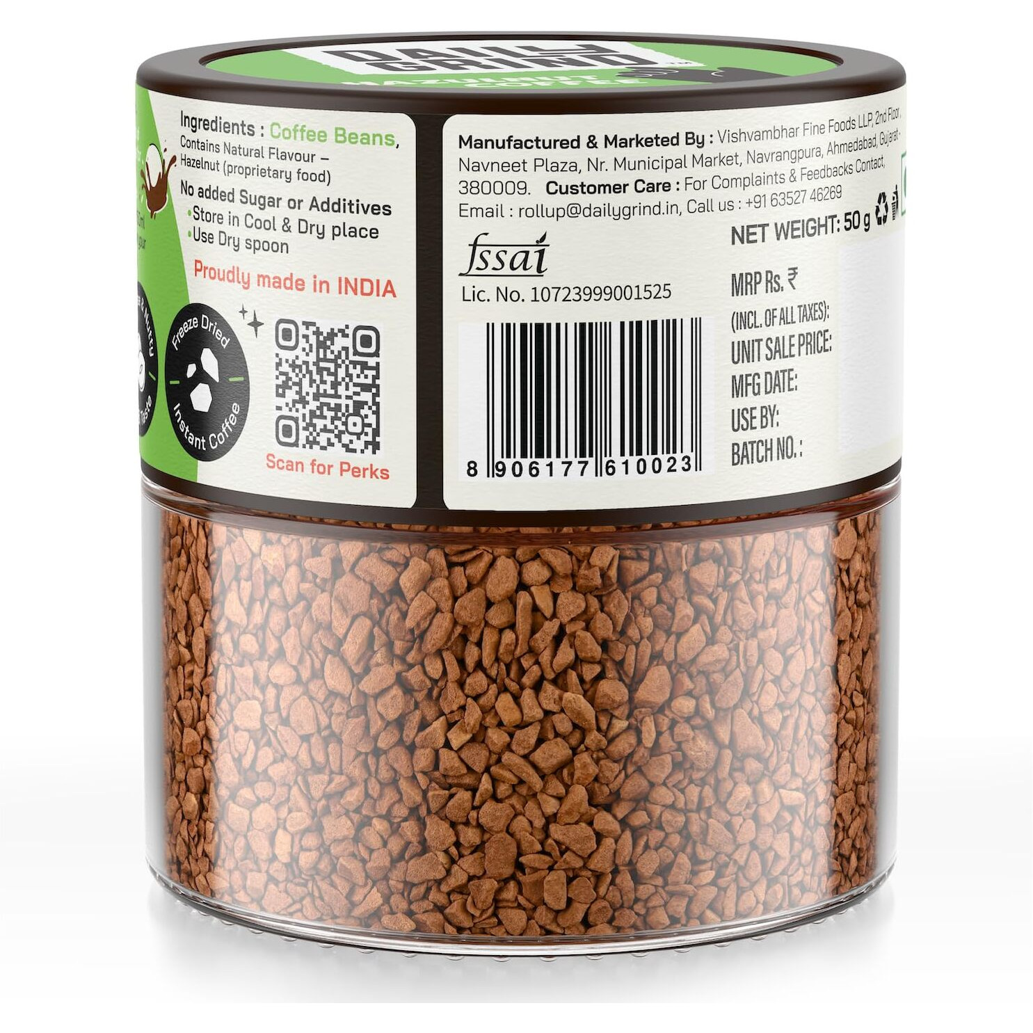 Dailygrind Hazelnut Instant Coffee Powder - 50G | The Hustle Dope | Make Hot Cold Hazelnunt Coffee | Flavored Coffee | 100% Arabica Beans | Strong Coffee Freeze Dried - 25 Cups