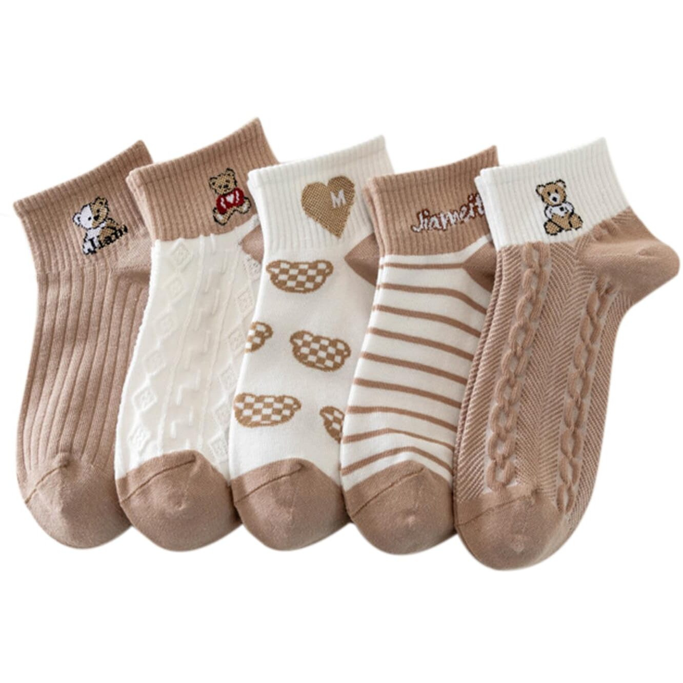 Sweet Caboodles Cotton Women's Ankle Socks For Casual & Sports Multicolor Odour Free Fancy Multi Design Socks Pack (In, Alpha, Free Size, Brown Bear)
