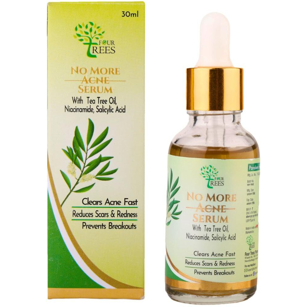 Four Trees No More Acne Serum For Face | With Tea Tree Oil, Salicylic Acid And Niacinamide Serum | For Men & Women | 30Ml | Clears Acne, Reduces Scars, Prevents Breakouts