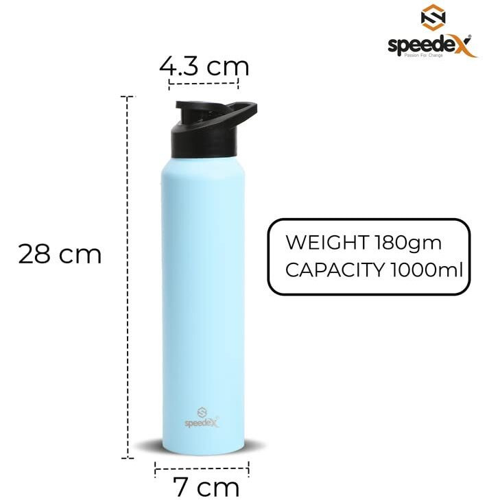 Speedex Stainless Steel Water Bottle 1 Ltr For Kids, Boys, Girls, 1 Litre Bottles For Gym, Sports, Fridge Use, School & Office - 1000Ml, Pastel Blue Colour, Set Of 1, Sipper Cap