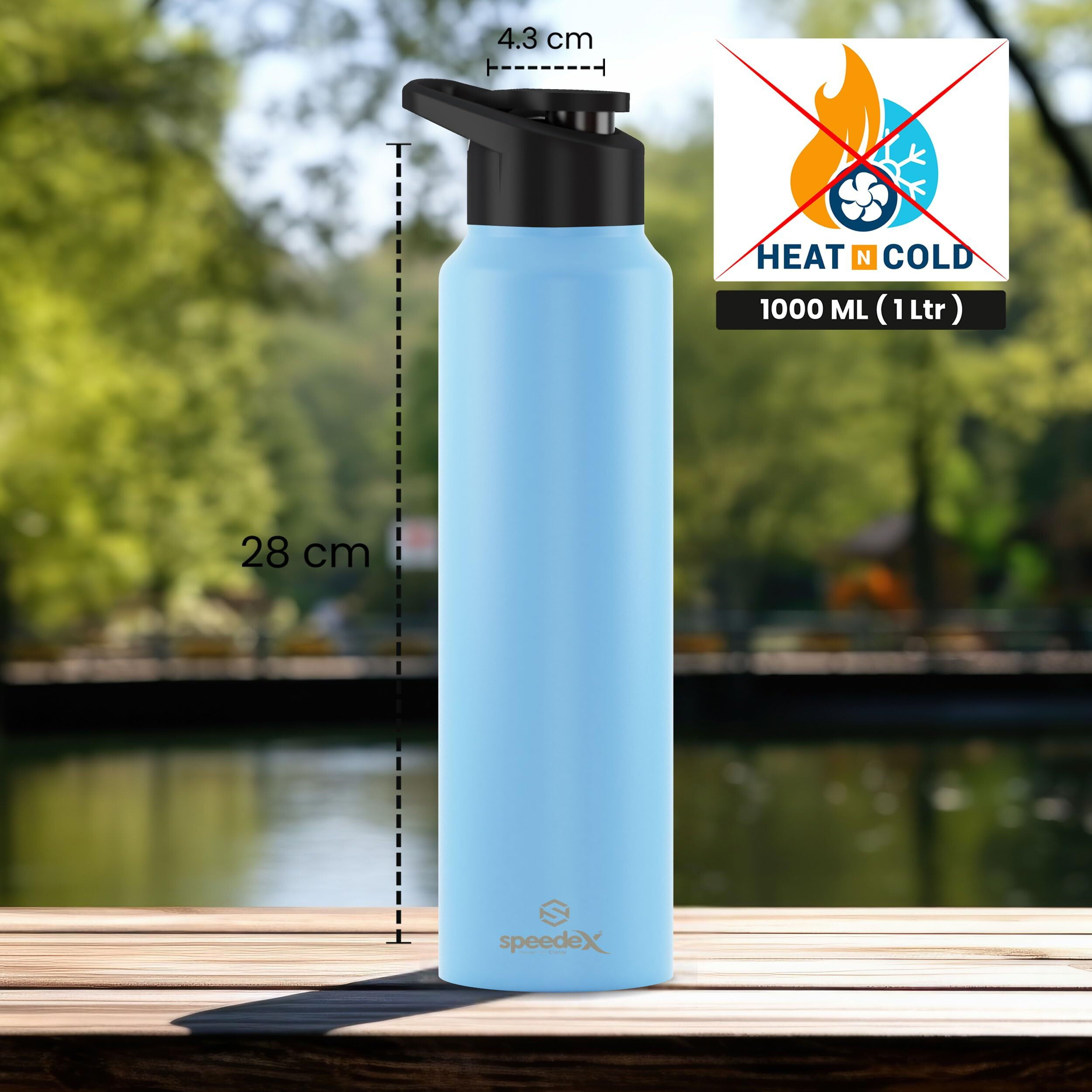 Speedex Stainless Steel Water Bottle 1 Ltr For Kids, Boys, Girls, 1 Litre Bottles For Gym, Sports, Fridge Use, School & Office - 1000Ml, Pastel Blue Colour, Set Of 1, Sipper Cap