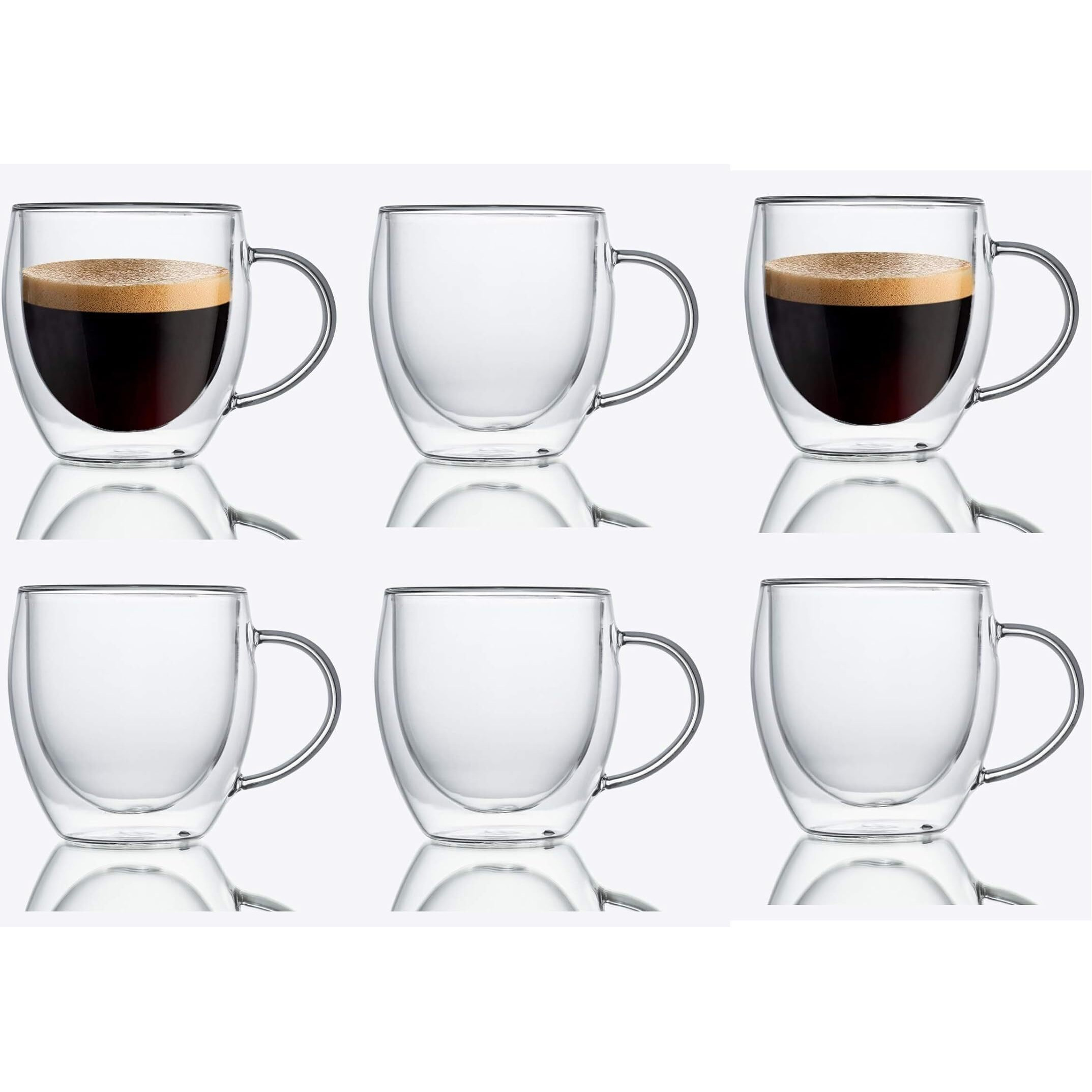 Zroy Enterprise Double Wall Glass 250Ml Set Of 6 Coffee Cups - Double Walled Glass Mugs For Hot & Cold Drinks Coffee Tea Milk Cappuchino Juice (6, 250Ml Cup)