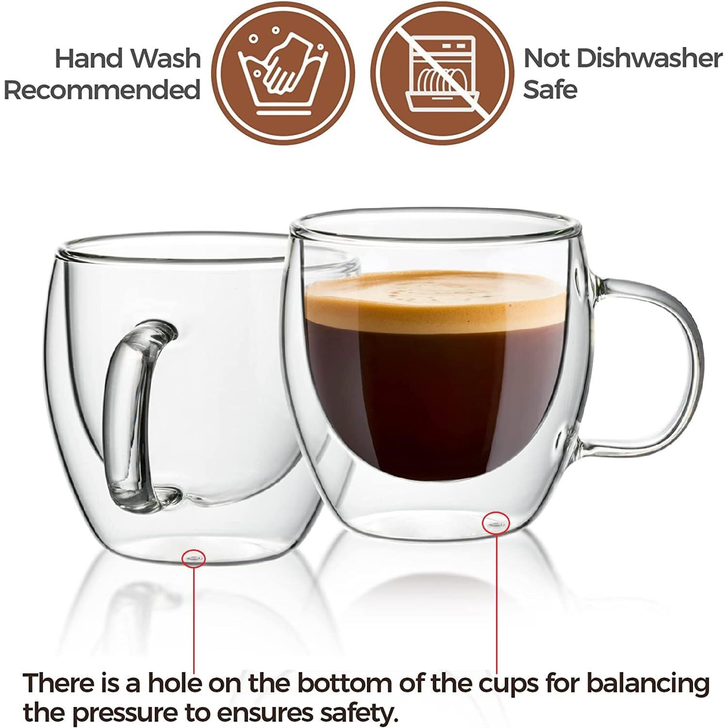 Zroy Enterprise Double Wall Glass 250Ml Set Of 6 Coffee Cups - Double Walled Glass Mugs For Hot & Cold Drinks Coffee Tea Milk Cappuchino Juice (6, 250Ml Cup)