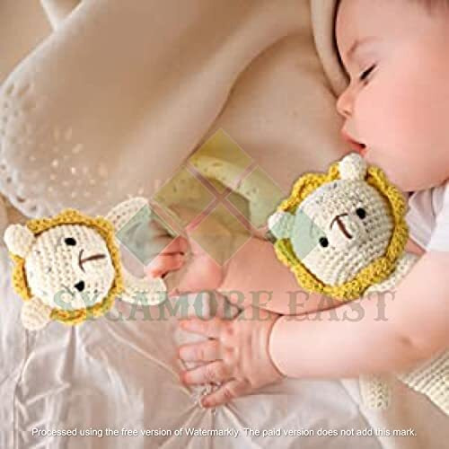 Sycamore East 2Pc Wooden Baby Elephant Rattle & Crochet Doll Plush Elephant Stuffed Animals Toy For Newborn | 100% Handmade Infant Soothe Toys For Sensory And Early Grips Development Gifts