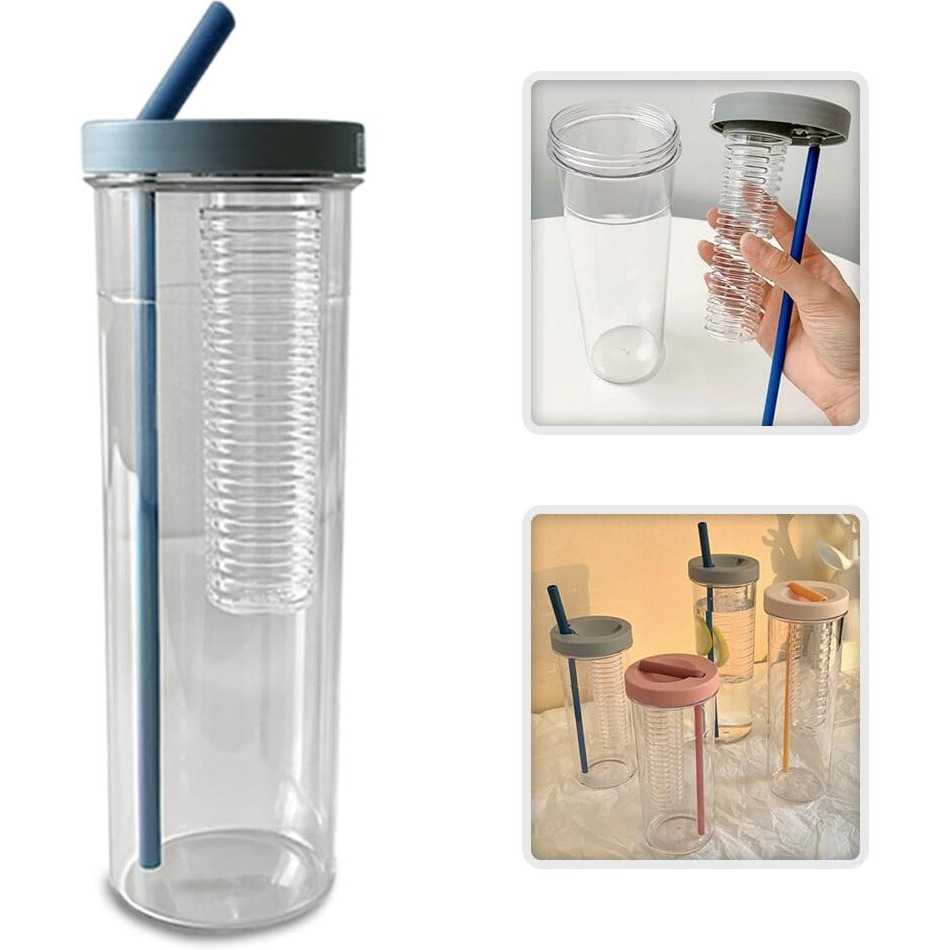 Freshdcart Fdca541 Fruit Infuser Water Bottle Juice Drinking Bottle Sports Water Bottle With Straw, Drinking Cup Portable Large Capacity For Gym, Outdoor 700 Ml (Multicolor, Pack Of 1), Plastic