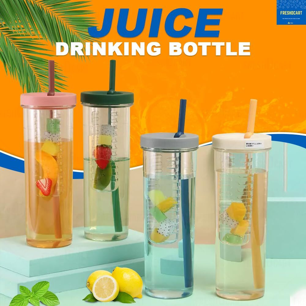 Freshdcart Fdca541 Fruit Infuser Water Bottle Juice Drinking Bottle Sports Water Bottle With Straw, Drinking Cup Portable Large Capacity For Gym, Outdoor 700 Ml (Multicolor, Pack Of 1), Plastic