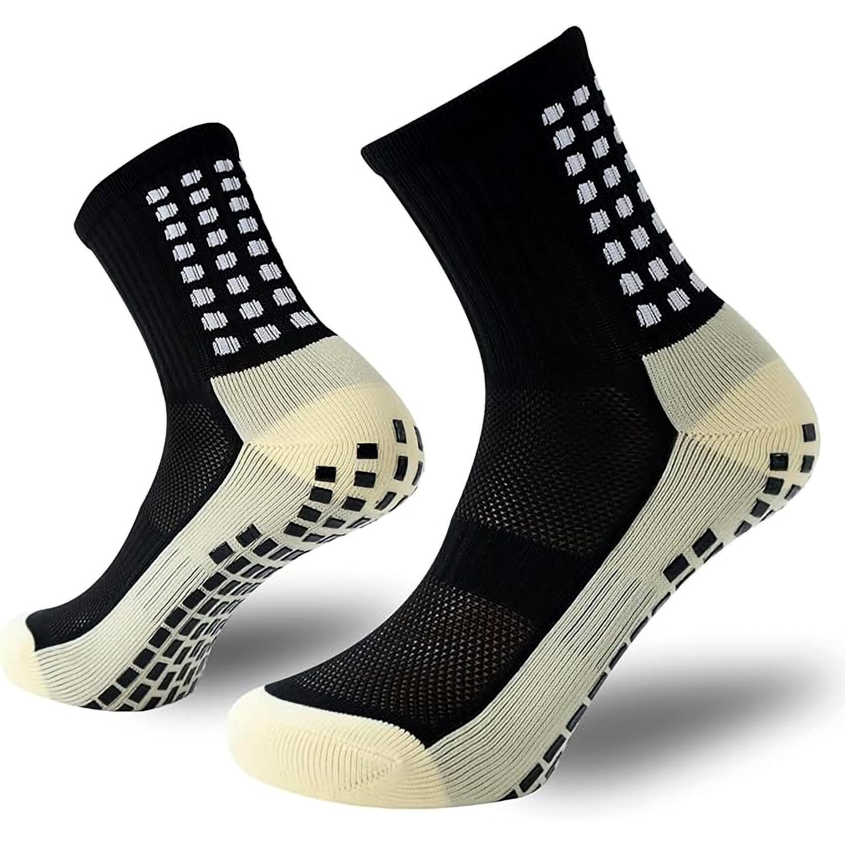 Boldstuff 1 Pair Athletic Grip Socks For Men & Women | Crew Length, Hi-Tech Performance Anti-Slip Rubber Grip, Thick Cushion Sports Sock For Running, Gym, Badminton, Training-Black
