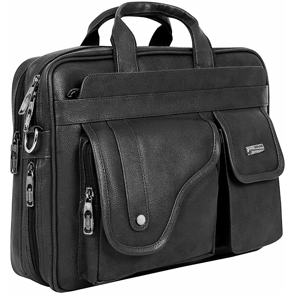 Zipline Office Synthetic Leather Laptop Bag For Men Women, 15.6" Compatible Laptop Messenger Bags For Men & Women (1-Black Bag)