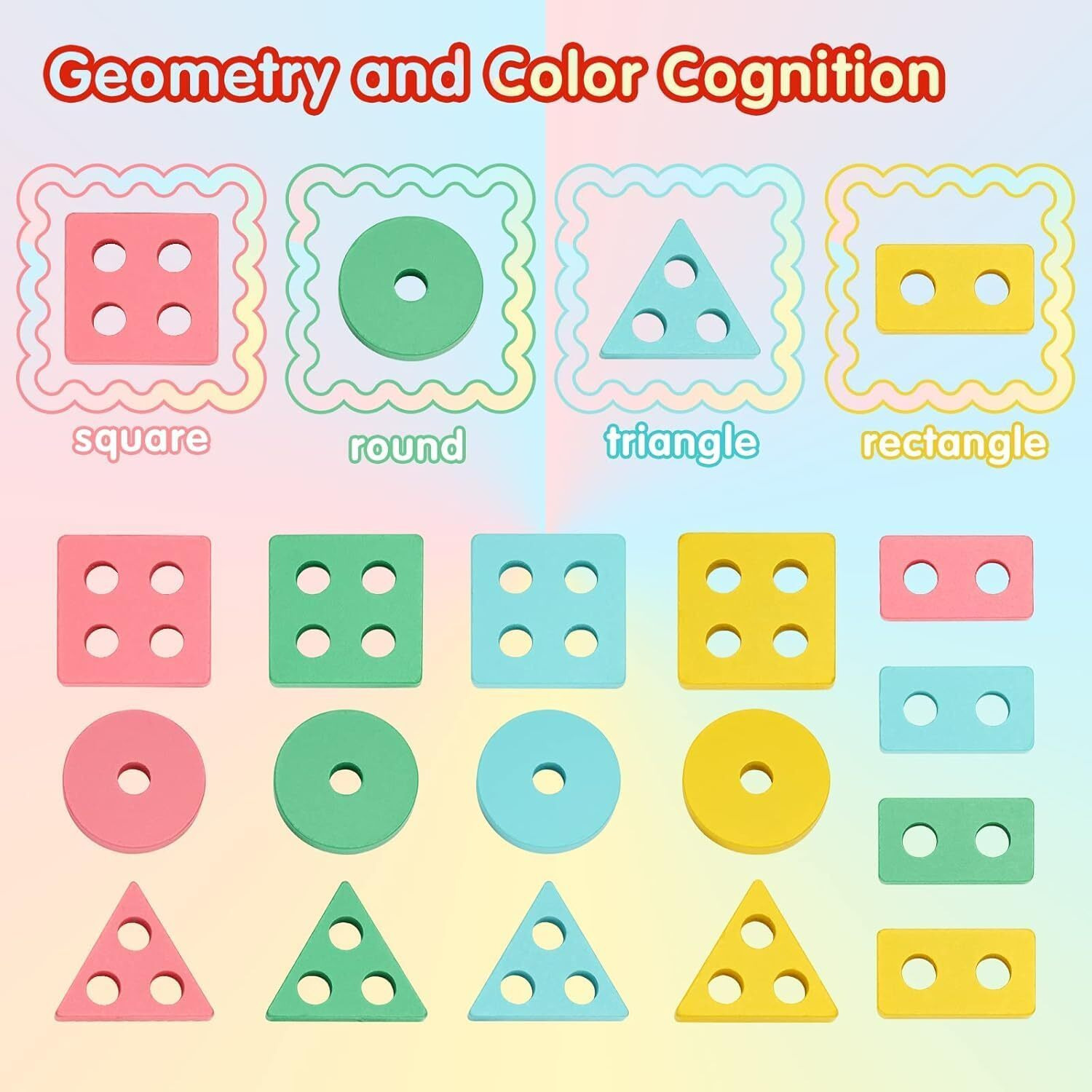 Shinetoy Entertain Kids Montessori Toys For 1-3 Year Old Boys Girls Toddlers, Wooden Sorting & Stacking Toys For Kids Preschool, Educational Building Blocks, Color Recognition Stacker Shape, 16 Pcs