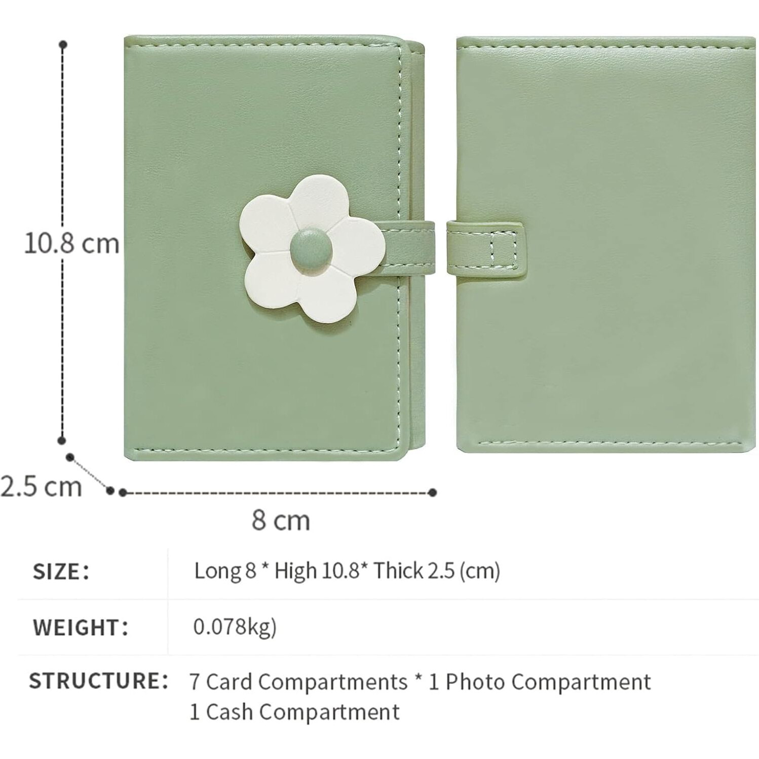 Valerie Cute Small Wallets For Teen Girl Women Pu Leather Trifold Small Wallet Cash Pocket 3D Floral Buckle Card Holder Coin Purse With Id Window For Girls Women (Green)