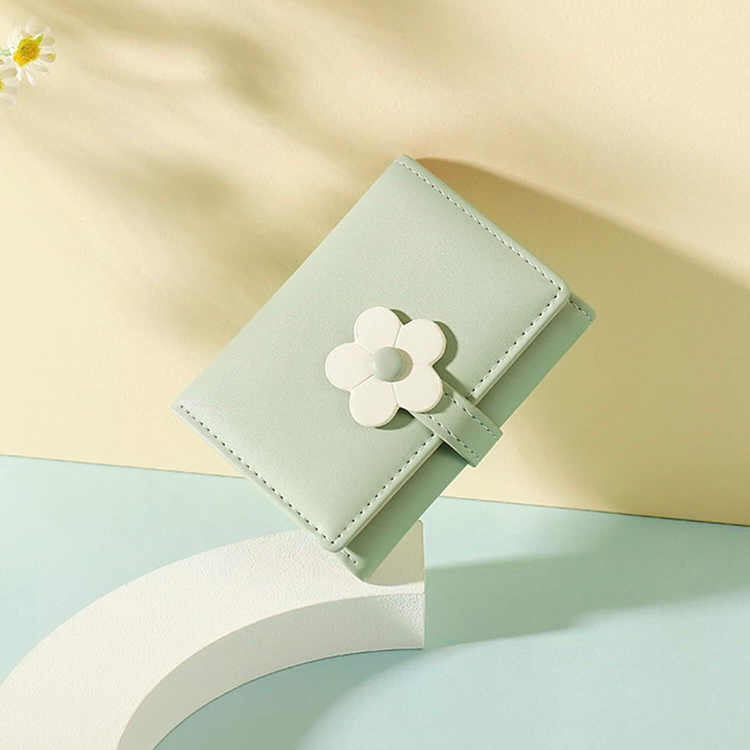 Valerie Cute Small Wallets For Teen Girl Women Pu Leather Trifold Small Wallet Cash Pocket 3D Floral Buckle Card Holder Coin Purse With Id Window For Girls Women (Green)