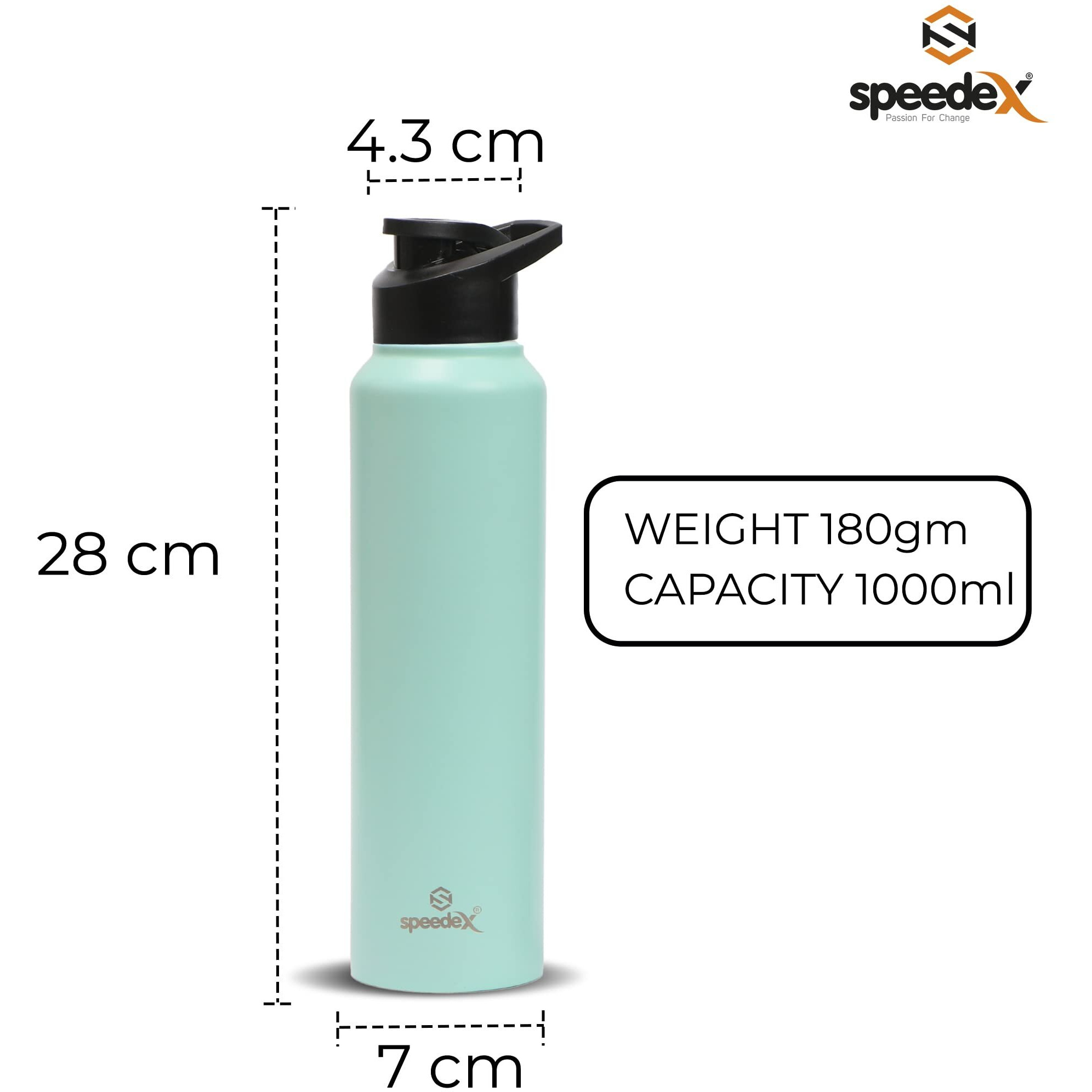 Speedex Stainless Steel Water Bottle 1 Ltr For Kids, Boys, Girls, 1 Litre Bottles For Gym, Sports, Fridge Use, School & Office - 1000Ml, Pastel Green Colour, Set Of 1, Sipper Cap