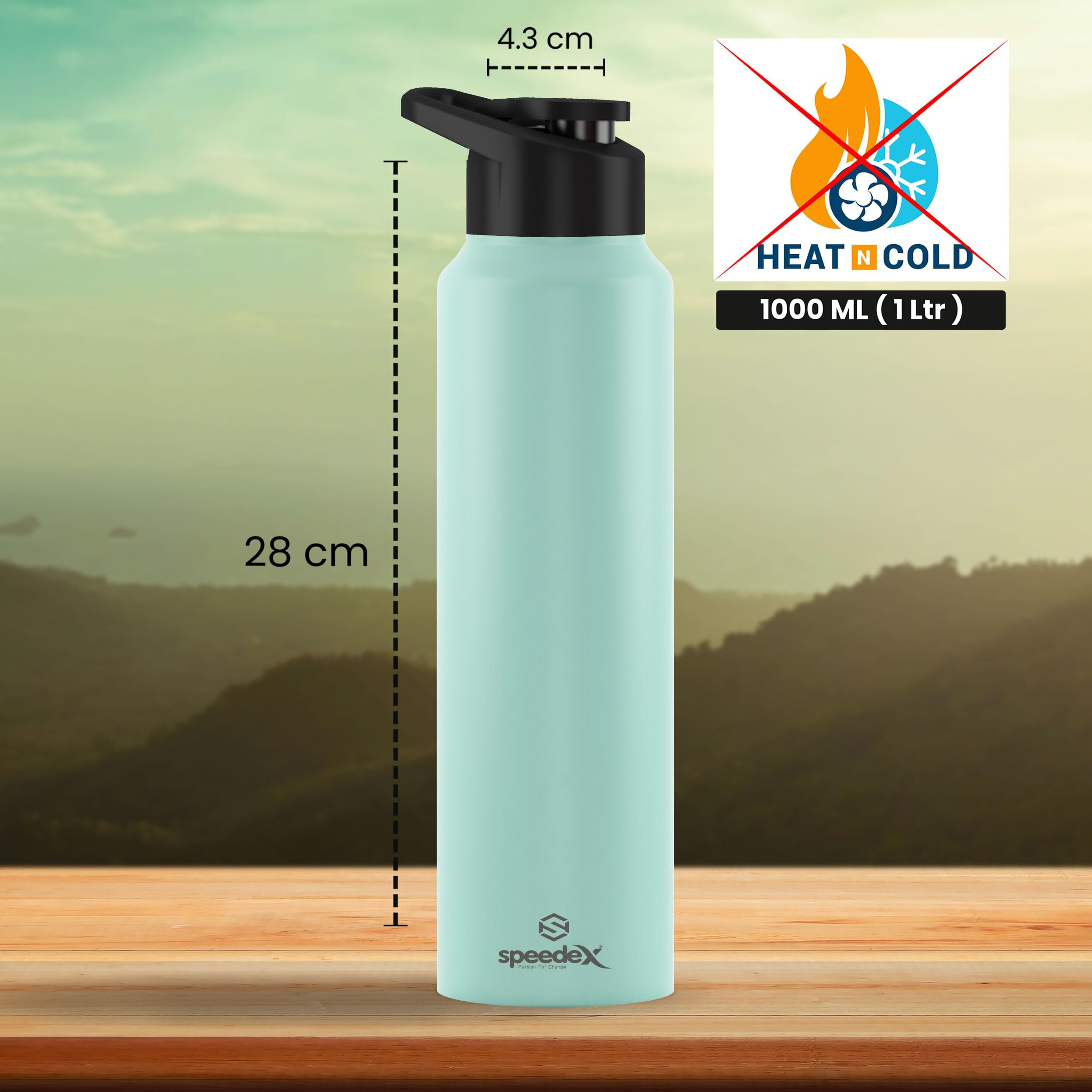 Speedex Stainless Steel Water Bottle 1 Ltr For Kids, Boys, Girls, 1 Litre Bottles For Gym, Sports, Fridge Use, School & Office - 1000Ml, Pastel Green Colour, Set Of 1, Sipper Cap