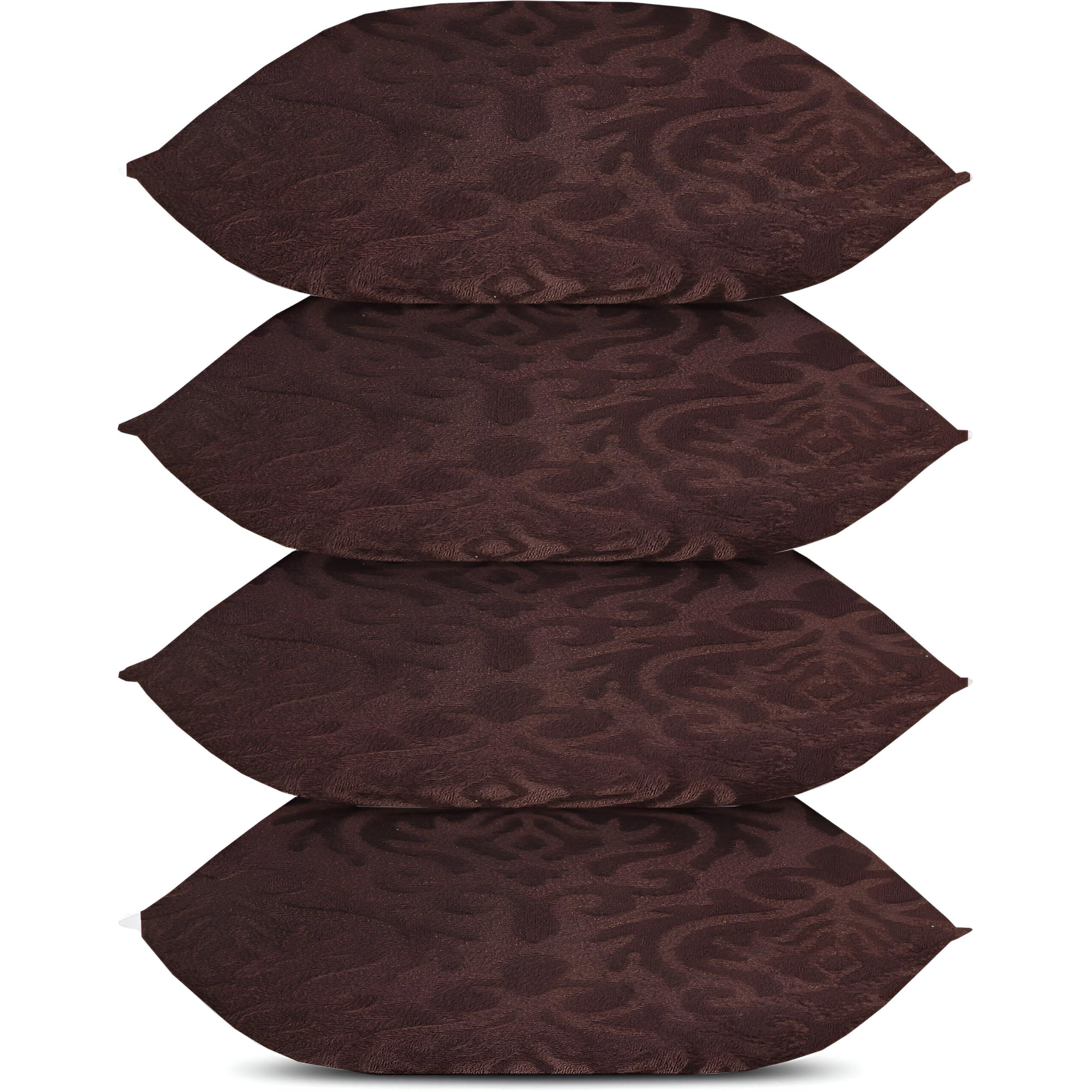 Ivaza Microfiber Square Pillow Cushion For Sofa & Bed | Soft, Fluffy For Comfort & Back Support | Breathable, Washable | Premium Velvet Outer Cover With Zip Set Of 4 (24" X 24") Coffee