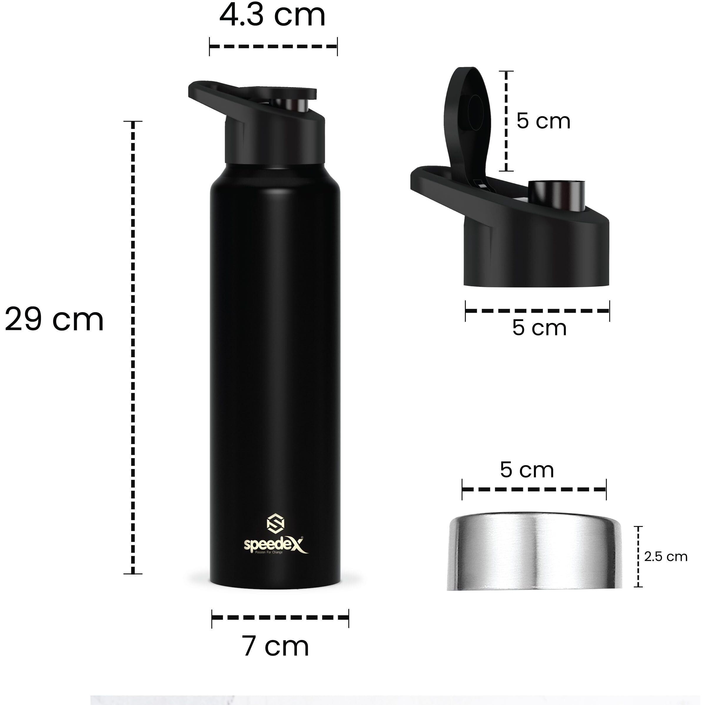Speedex Stainless Steel Water Bottle 1 Ltr For Kids, Boys, Girls, 1 Litre Bottles For Gym, Sports, Fridge Use, School & Office - 1000Ml, Black Colour, Set Of 1, Sipper Cap
