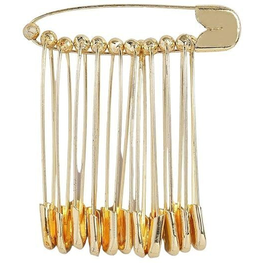 Accessher Gold Plated Stainless Steel Safety Pins, Pack Of 12, Elegant Metallic, Gold