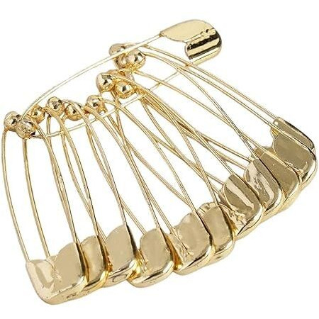 Accessher Gold Plated Stainless Steel Safety Pins, Pack Of 12, Elegant Metallic, Gold