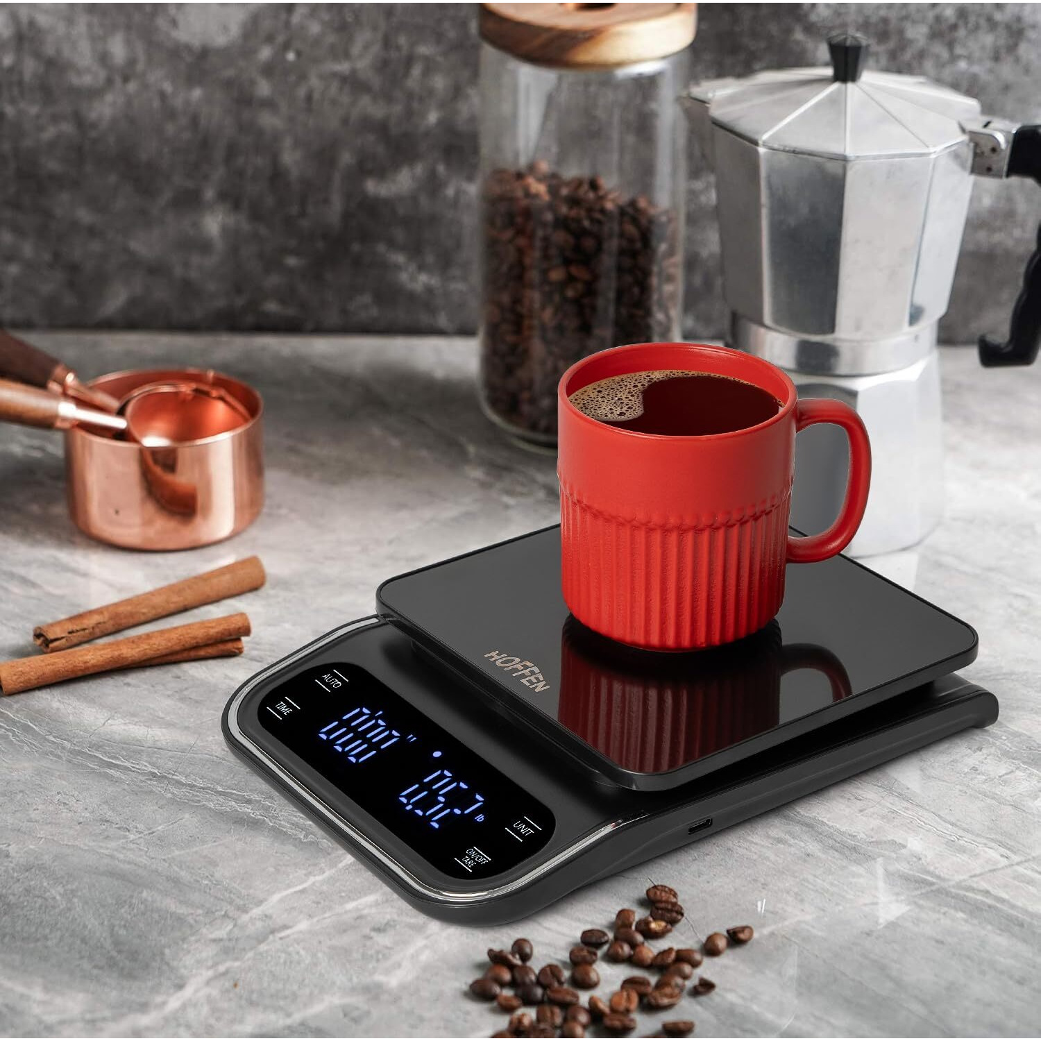 Hoffen Digital Kitchen/Coffee Weighing Scale, Weight Machine With Timer For Use Of Accurate Taste Of Coffee Every Time For Coffee Lovers, 2 Year Warranty & Battery Included