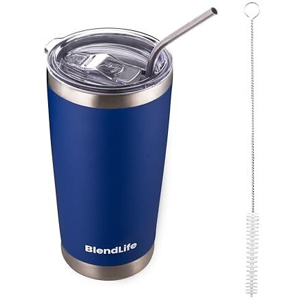 Blendlife Insulated Tumbler With Lid & Reusable Straw | 600Ml Stainless Steel Double-Wall Vacuum Travel Mug | Keeps Drinks Hot Or Icy Cold For Hours | Durable, Stylish Coffee & Beverage Mug | Blue