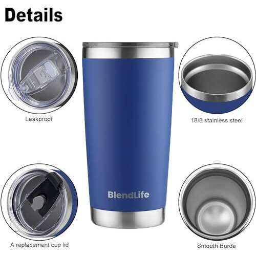 Blendlife Insulated Tumbler With Lid & Reusable Straw | 600Ml Stainless Steel Double-Wall Vacuum Travel Mug | Keeps Drinks Hot Or Icy Cold For Hours | Durable, Stylish Coffee & Beverage Mug | Blue