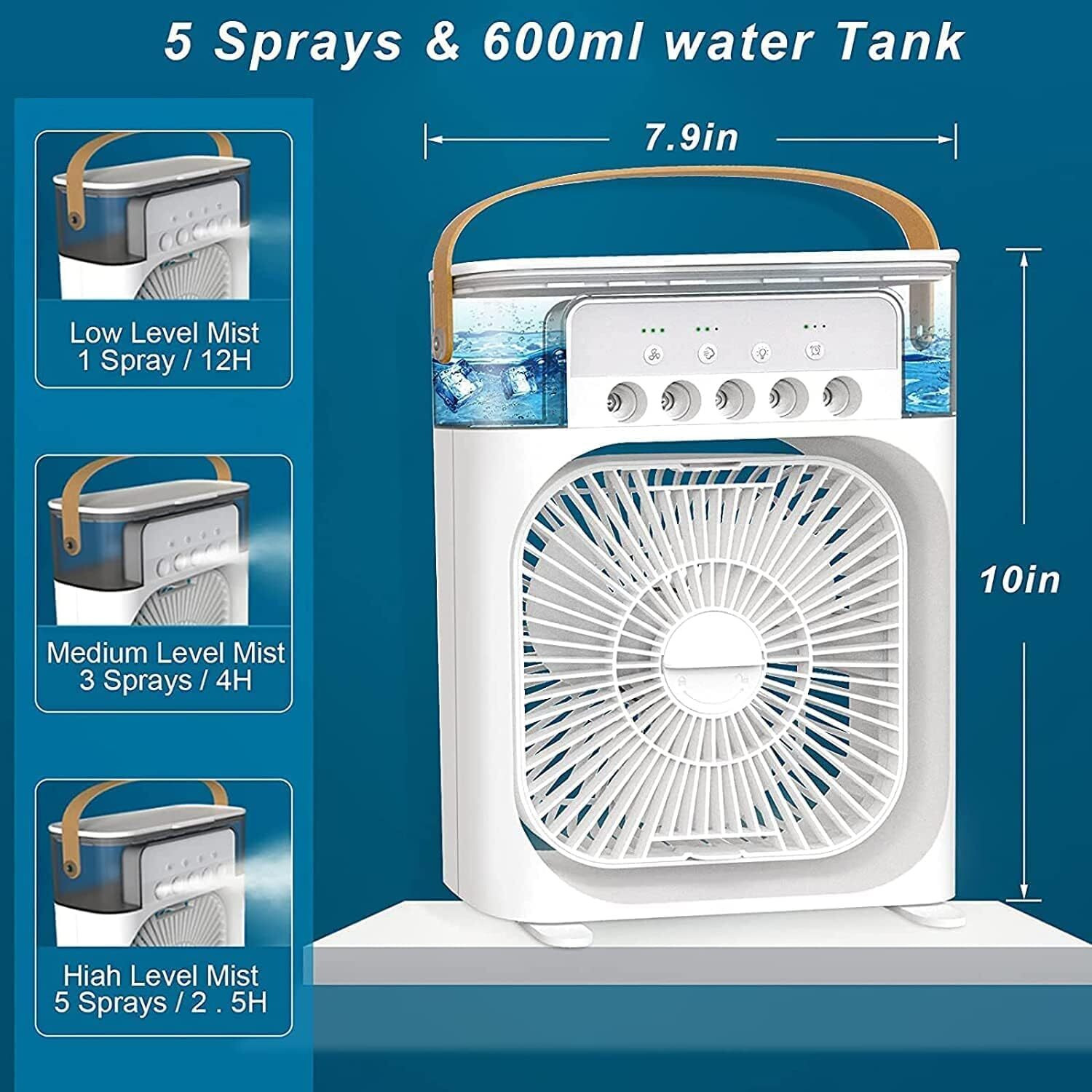 Romino Mini Cooler For Room Cooling, Portable Ac Air Conditioner Fan, Mini Fan Artic Cooler With 7 Colors Led Light, 1/2/3 H Timer, 3 Wind Speeds And 3 Spray Modes For Office,Home,Dorm,Travel