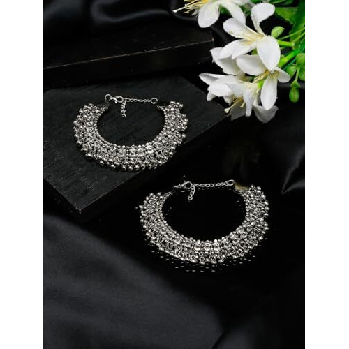 Youbella Jewellery German Silver Plated Stylish Handmade Payal Anklets For Girls And Women (Style 1)